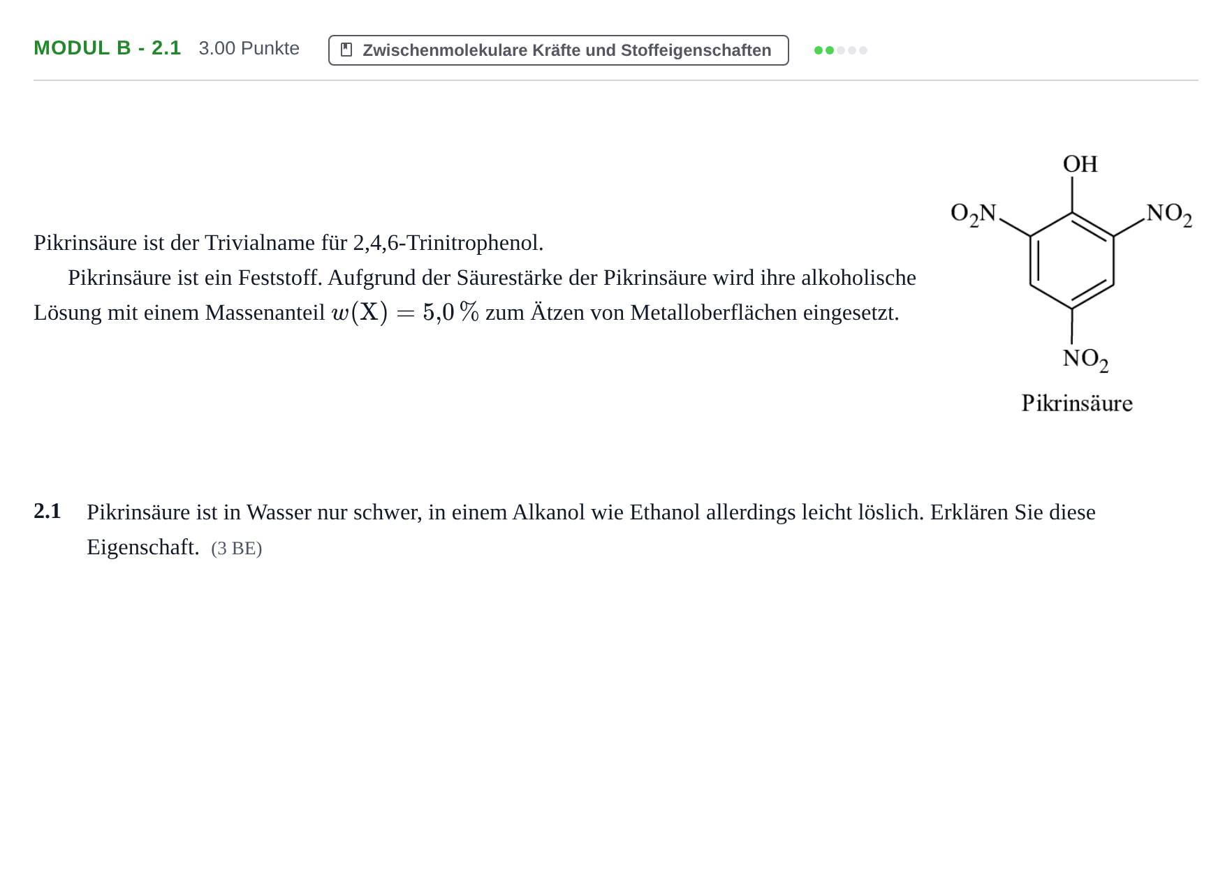 Aufgabenstellung: Aufgabe Modul B - 2.1 · Abitur Hessen Chemietechnik LK 2022