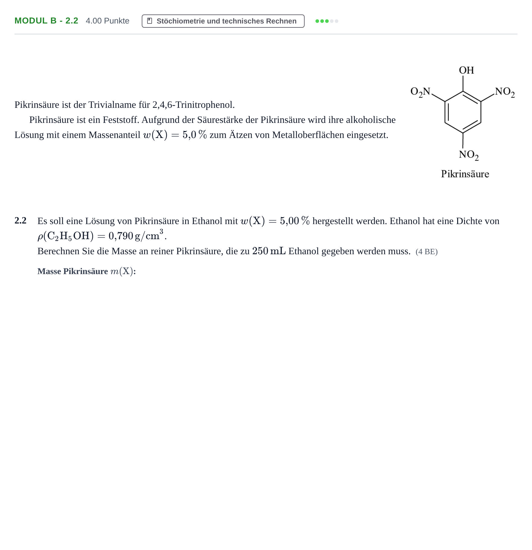 Aufgabenstellung: Aufgabe Modul B - 2.2 · Abitur Hessen Chemietechnik LK 2022