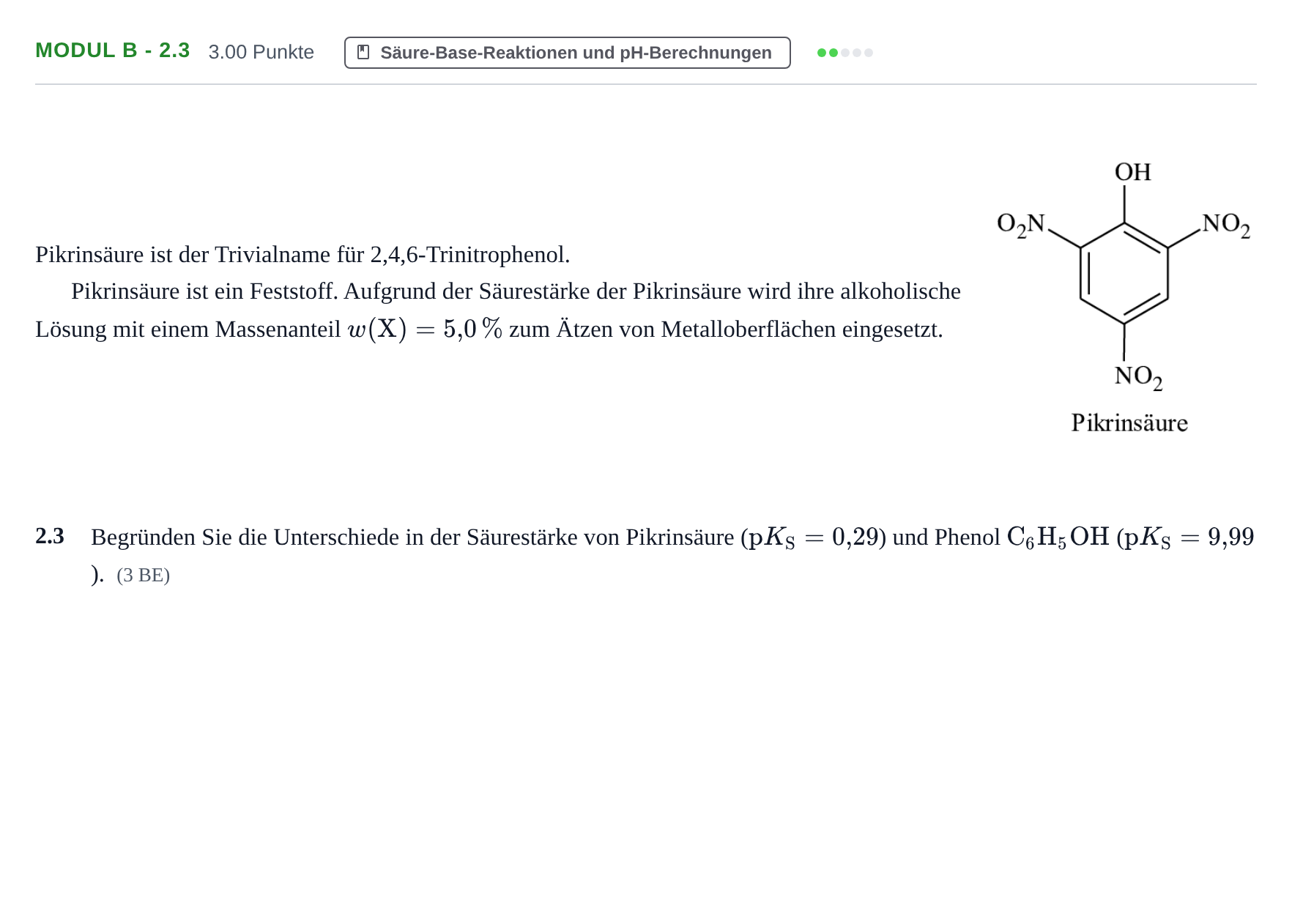 Aufgabenstellung: Aufgabe Modul B - 2.3 · Abitur Hessen Chemietechnik LK 2022