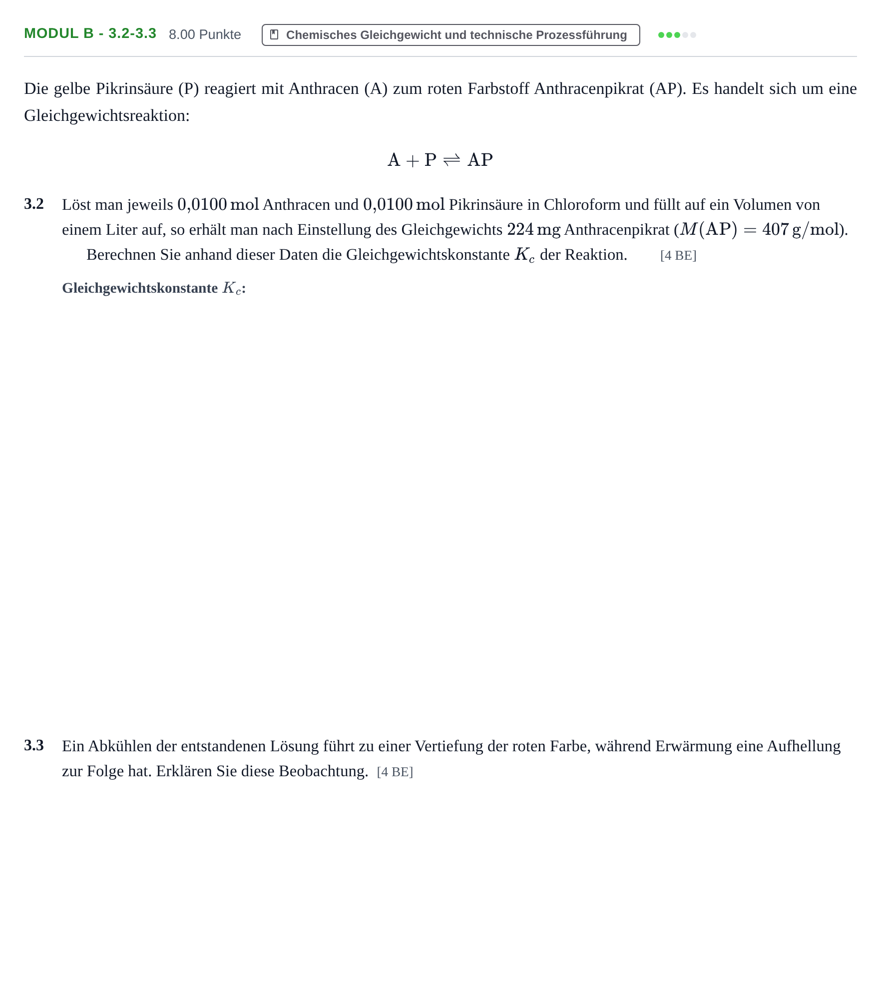 Aufgabenstellung: Aufgabe Modul B - 3.2-3.3 · Abitur Hessen Chemietechnik LK 2022