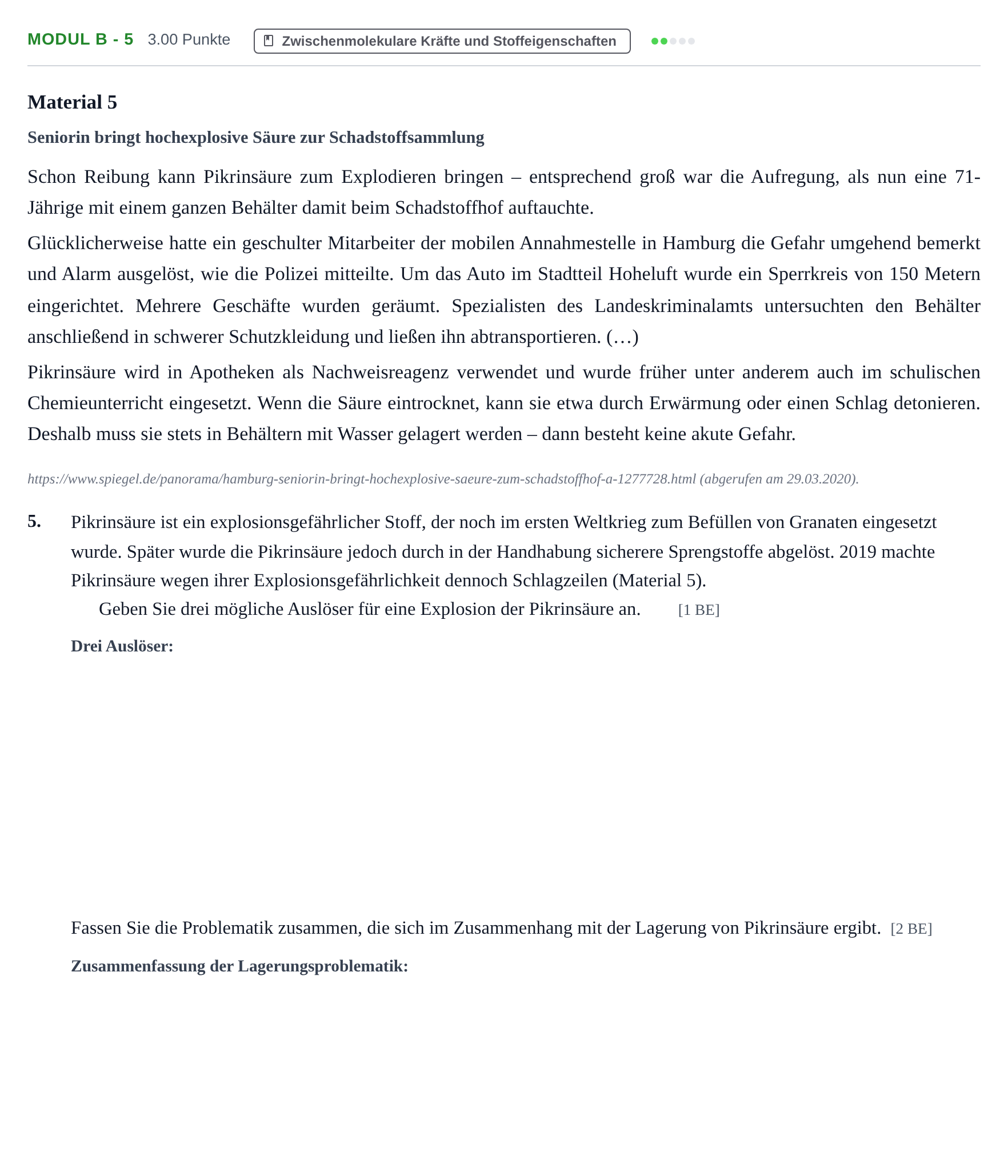 Aufgabenstellung: Aufgabe Modul B - 5 · Abitur Hessen Chemietechnik LK 2022