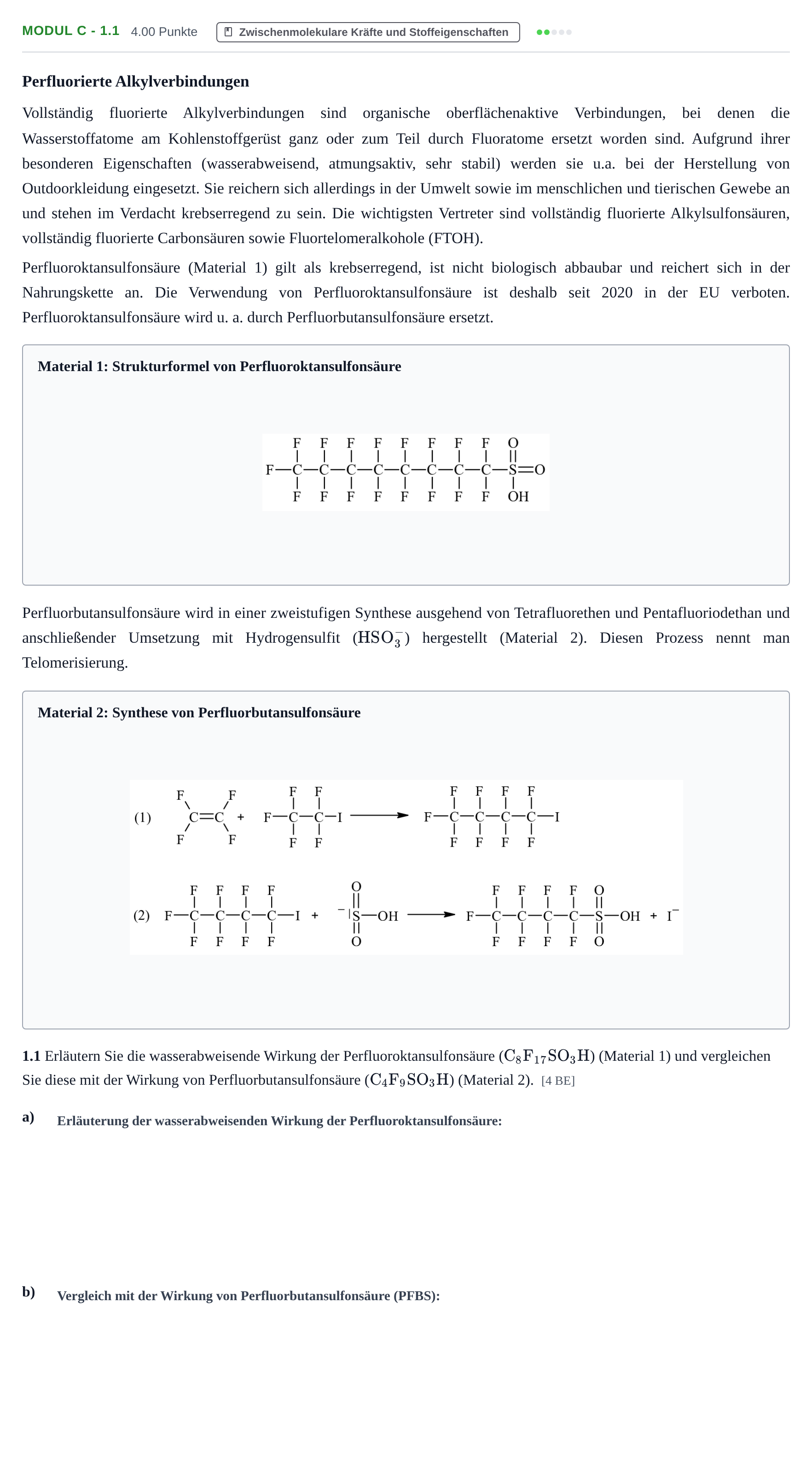 Aufgabenstellung: Aufgabe Modul C - 1.1 · Abitur Hessen Chemietechnik LK 2022