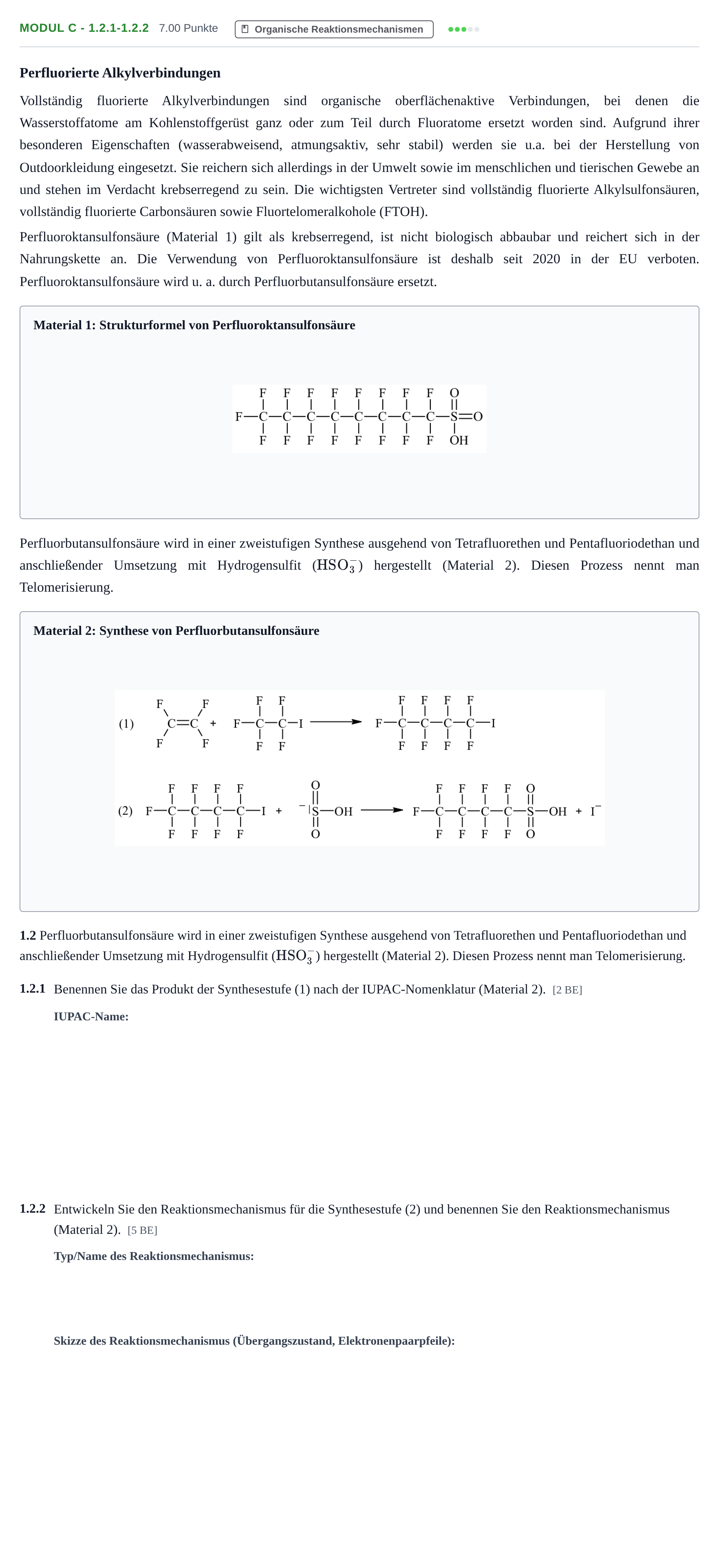 Aufgabenstellung: Aufgabe Modul C - 1.2.1-1.2.2 · Abitur Hessen Chemietechnik LK 2022