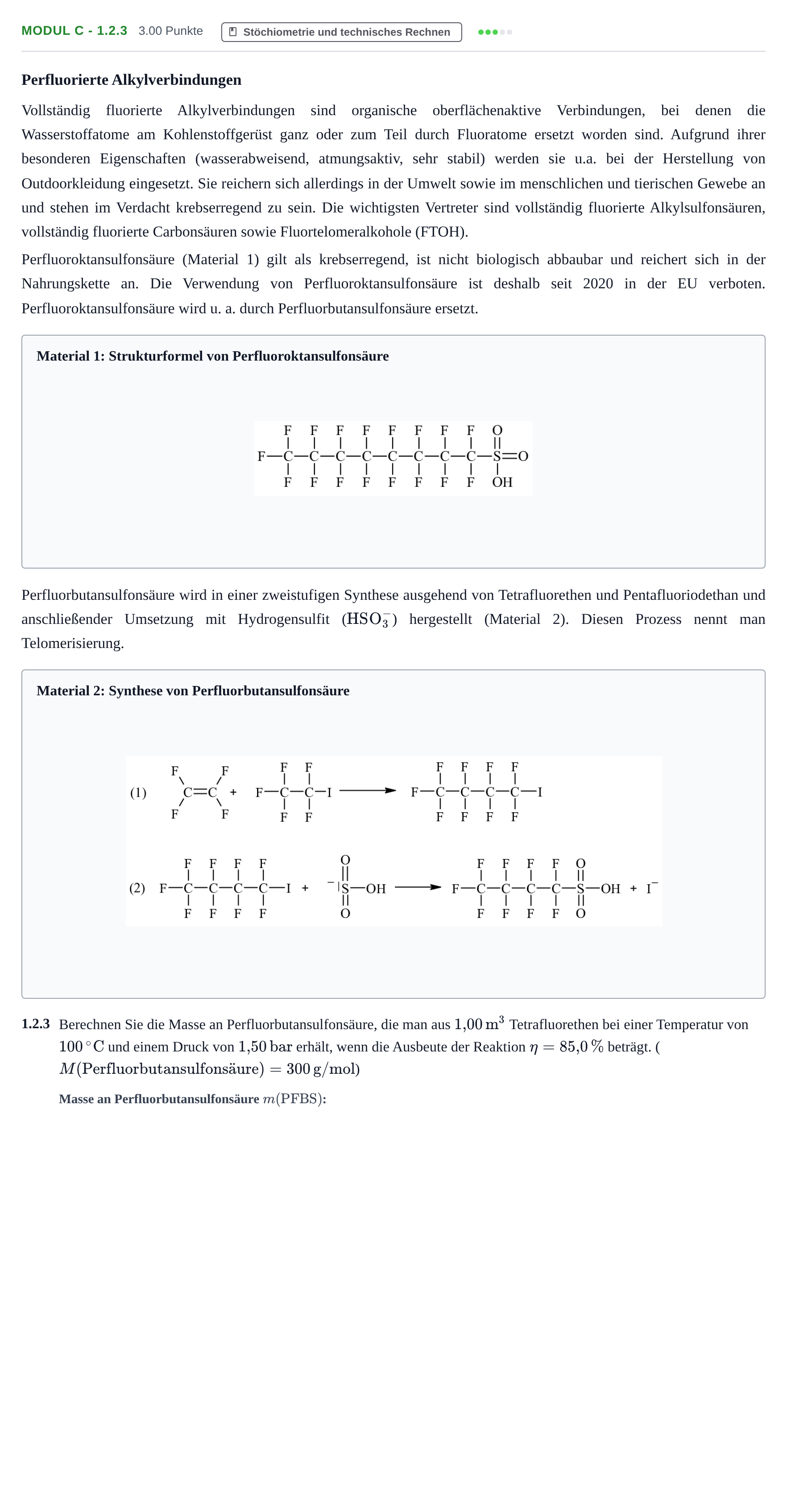 Aufgabenstellung: Aufgabe Modul C - 1.2.3 · Abitur Hessen Chemietechnik LK 2022