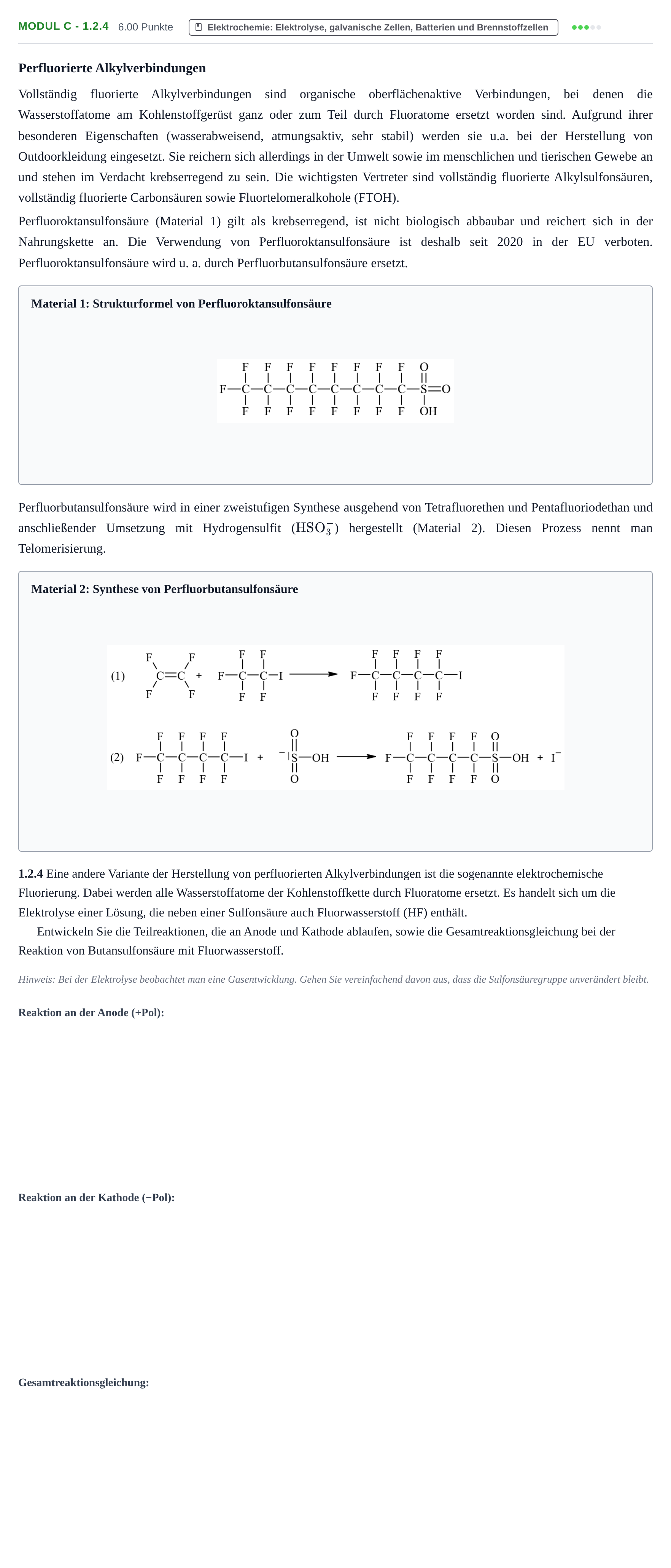 Aufgabenstellung: Aufgabe Modul C - 1.2.4 · Abitur Hessen Chemietechnik LK 2022