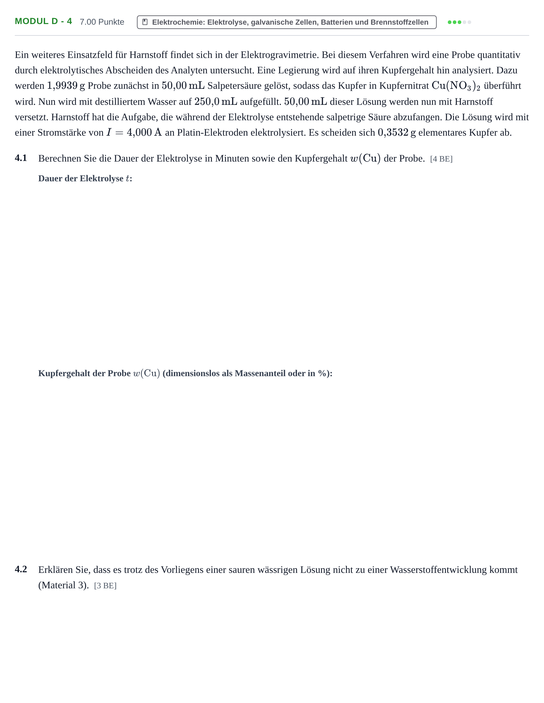 Aufgabenstellung: Aufgabe Modul D - 4 · Abitur Hessen Chemietechnik LK 2022