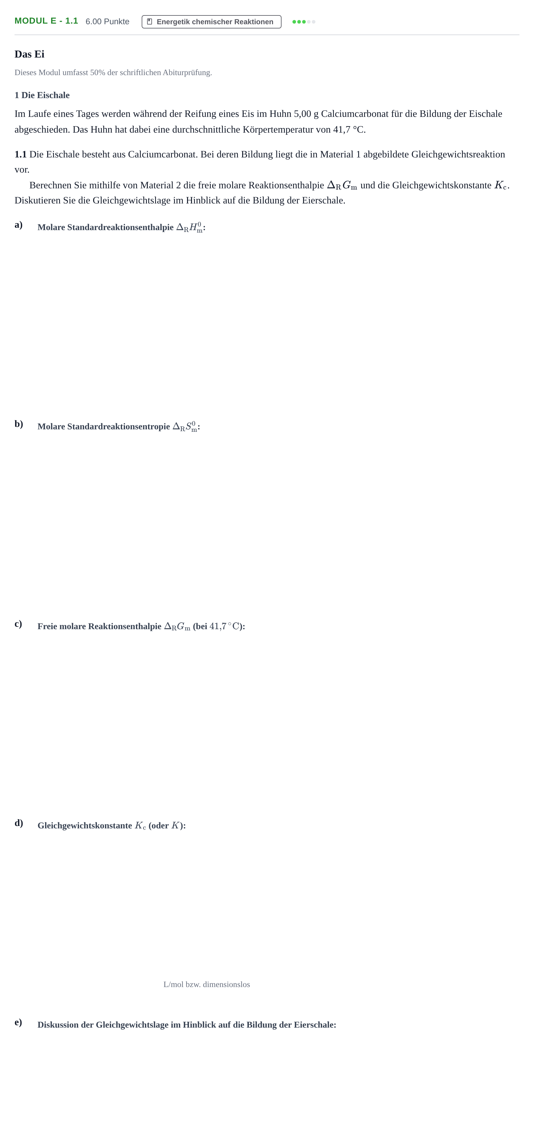 Aufgabenstellung: Aufgabe Modul E - 1.1 · Abitur Hessen Chemietechnik LK 2022