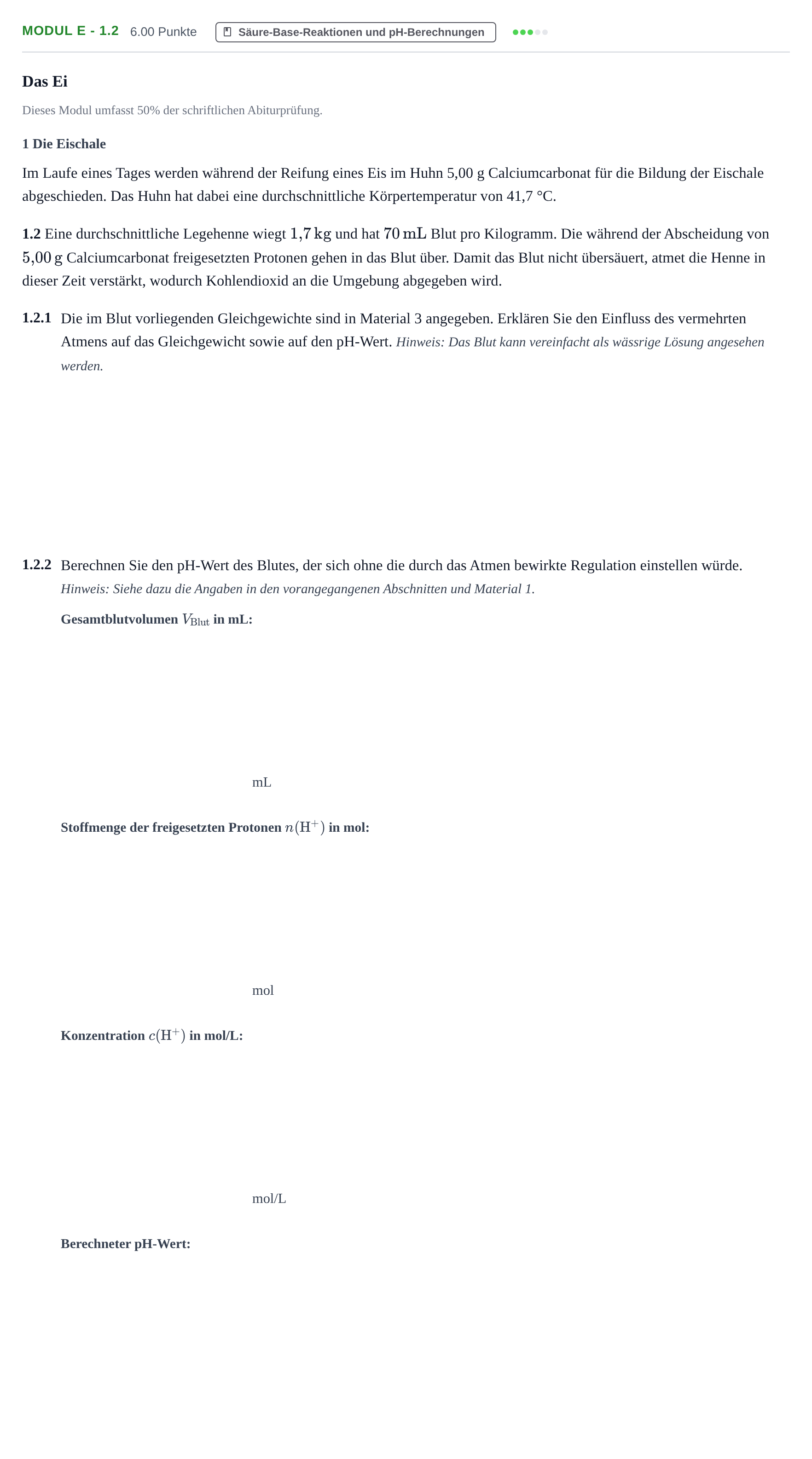 Aufgabenstellung: Aufgabe Modul E - 1.2 · Abitur Hessen Chemietechnik LK 2022
