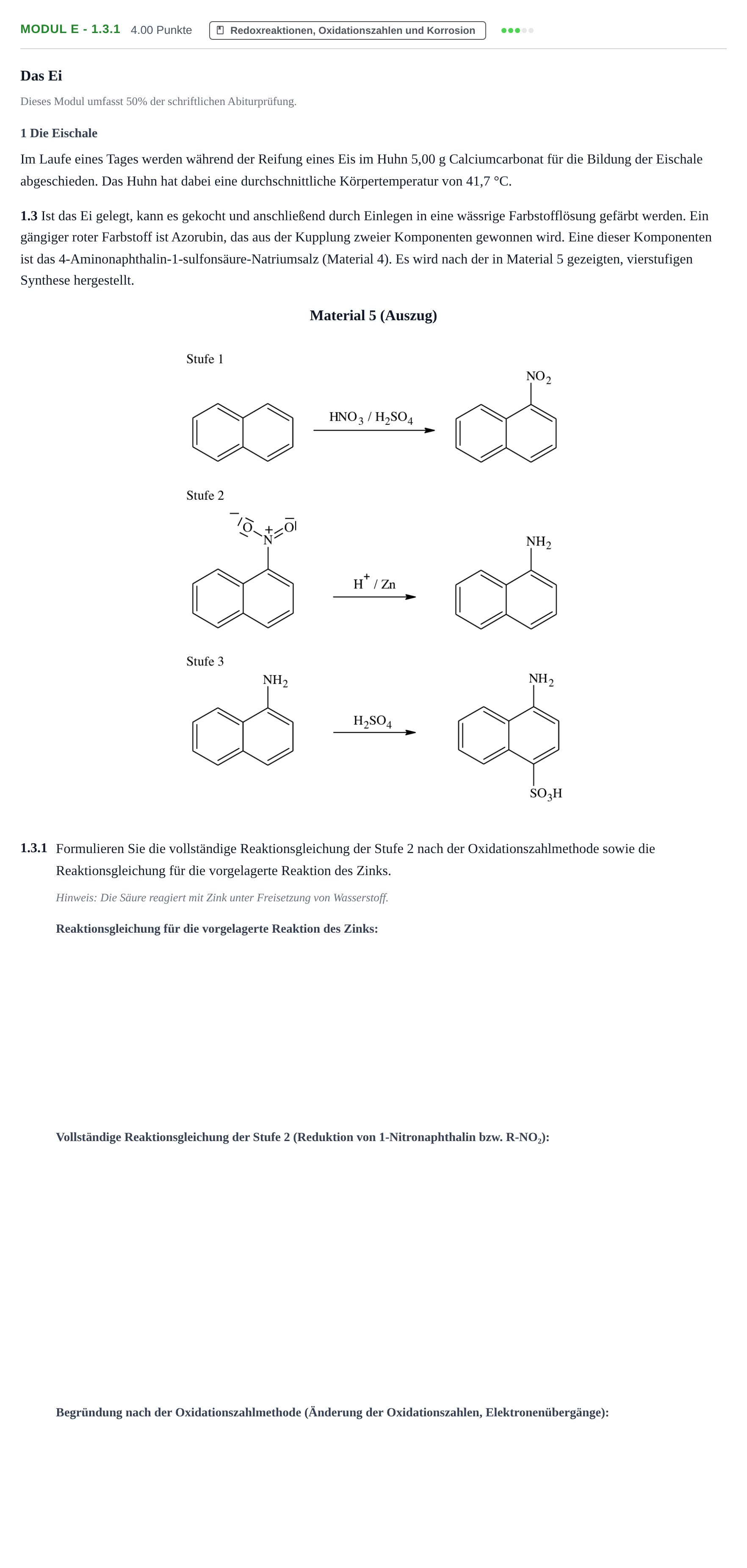 Aufgabenstellung: Aufgabe Modul E - 1.3.1 · Abitur Hessen Chemietechnik LK 2022