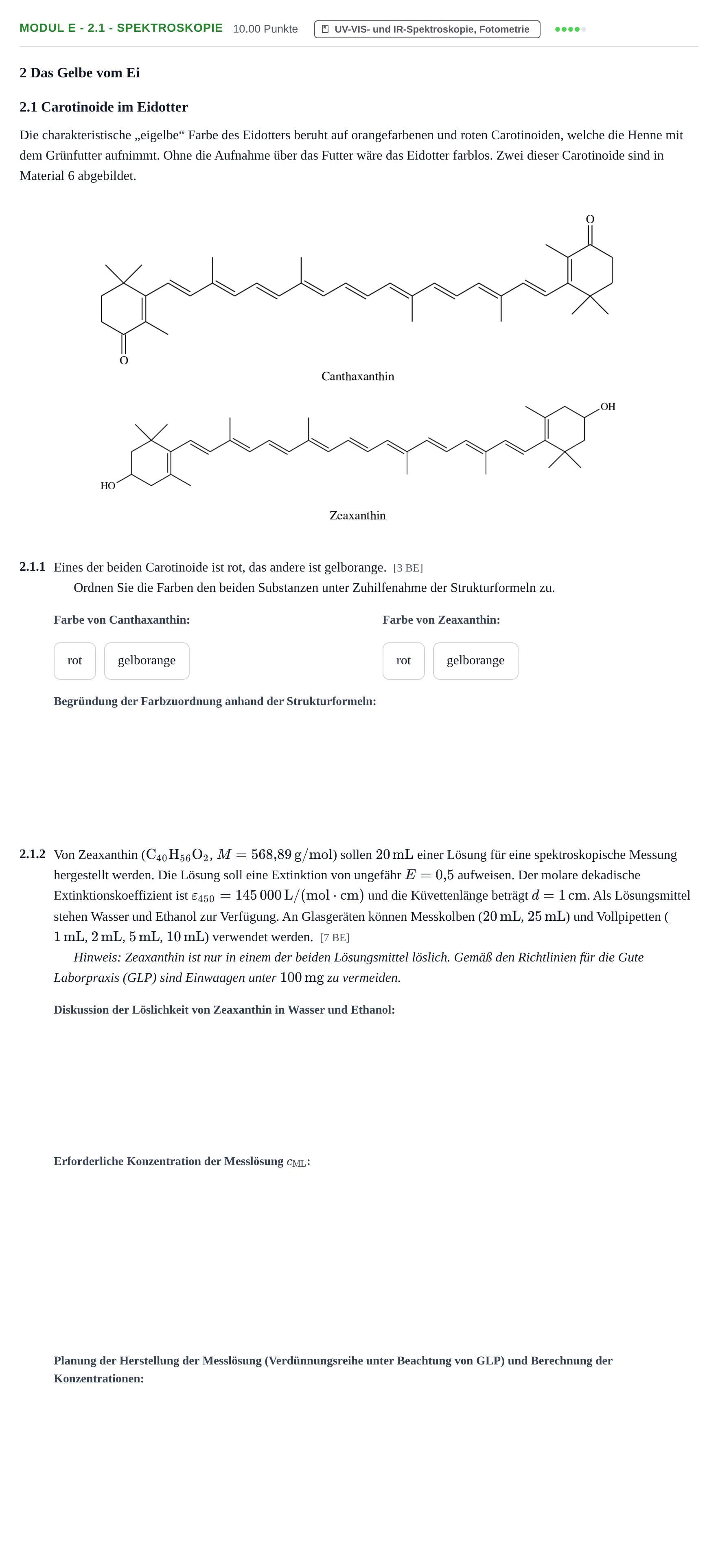 Aufgabenstellung: Aufgabe Modul E - 2.1 - Spektroskopie · Abitur Hessen Chemietechnik LK 2022