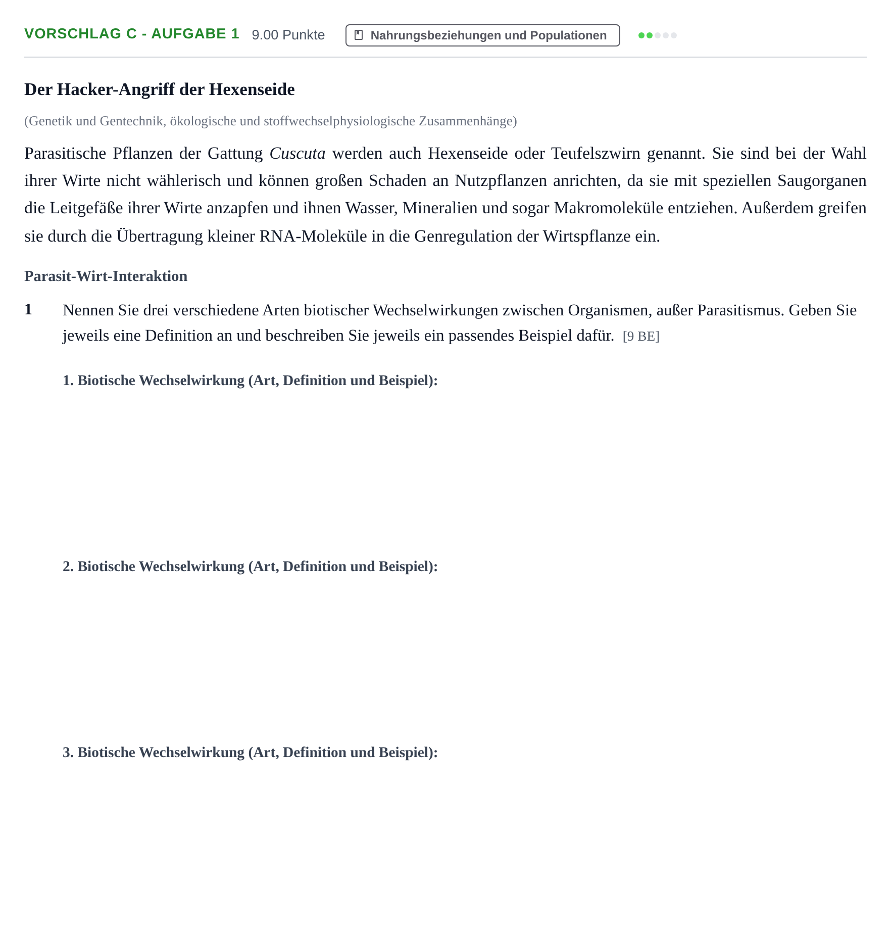 Aufgabenstellung: Aufgabe Vorschlag C - Aufgabe 1 · Abitur Hessen Biologie GK 2022