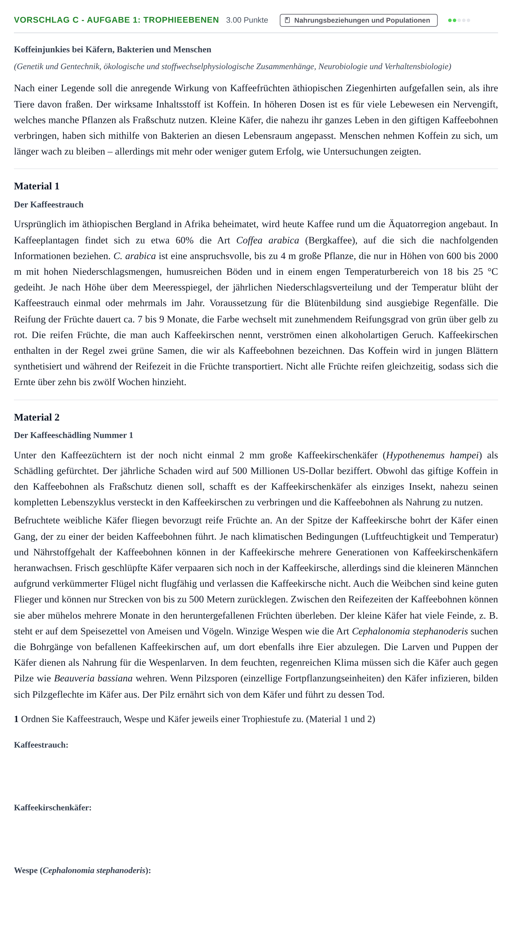 Aufgabenstellung: Aufgabe Vorschlag C - Aufgabe 1: Trophieebenen · Abitur Hessen Biologie LK 2022