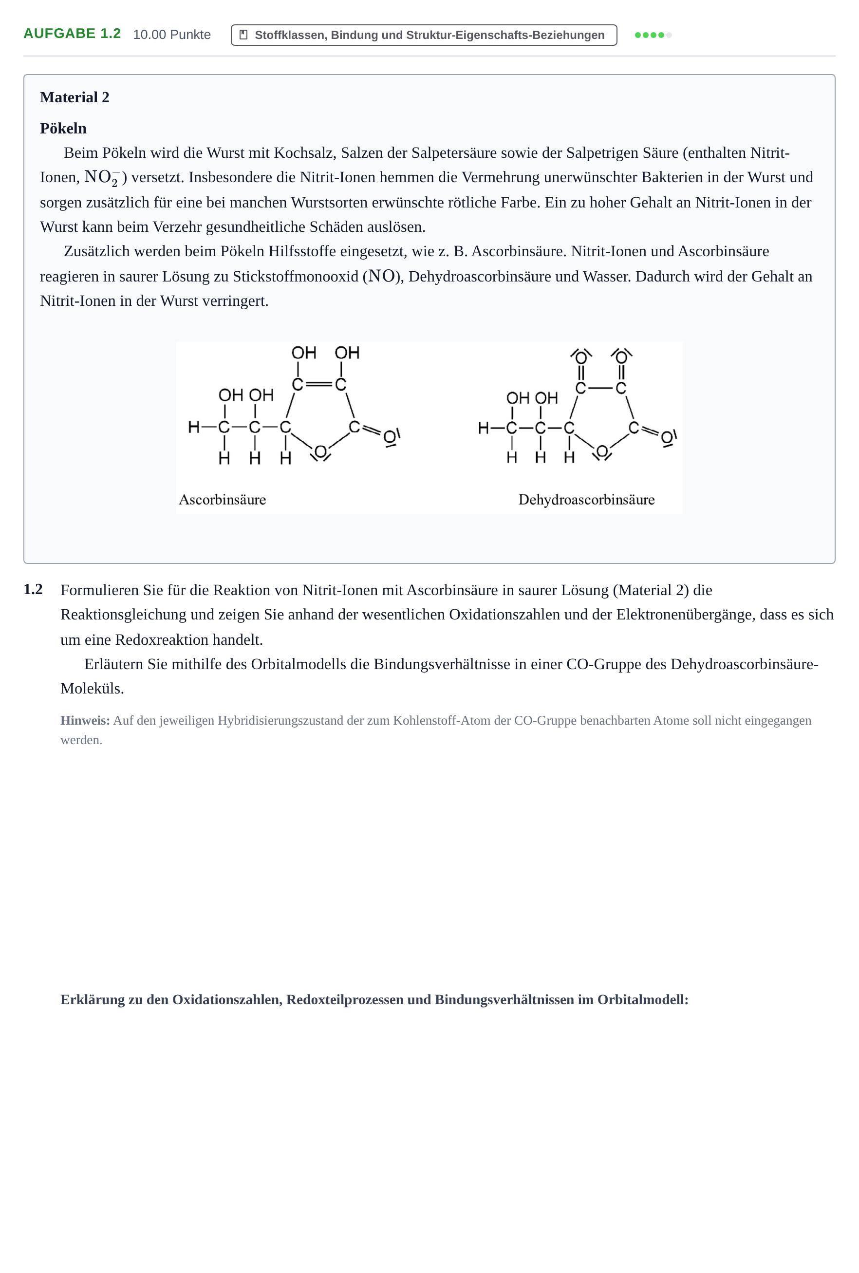 Aufgabenstellung: Aufgabe 1.2 · Abitur Hessen Chemie LK 2022