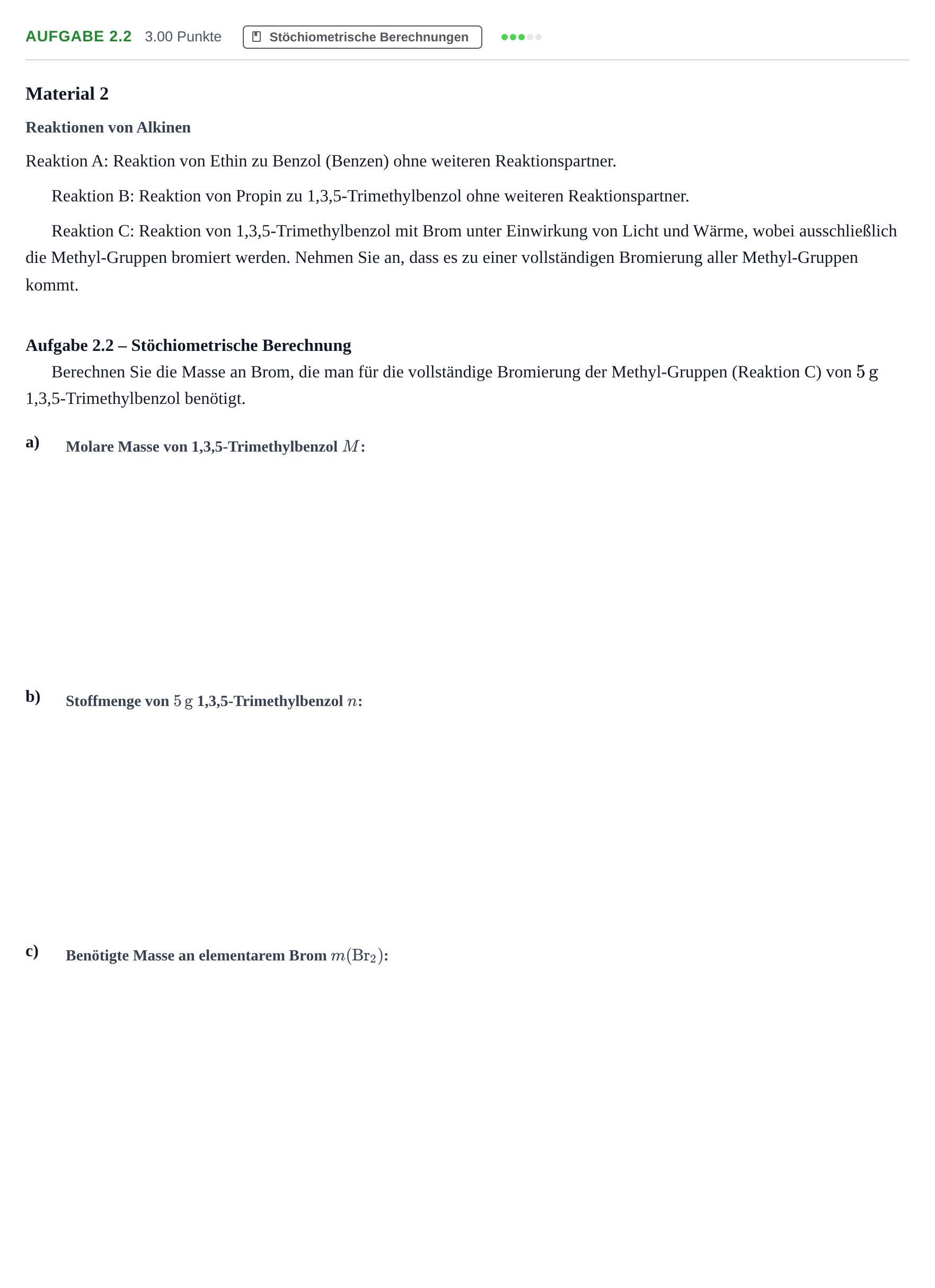 Aufgabenstellung: Aufgabe 2.2 - Stöchiometrische Berechnungen · Abitur Hessen Chemie LK 2022