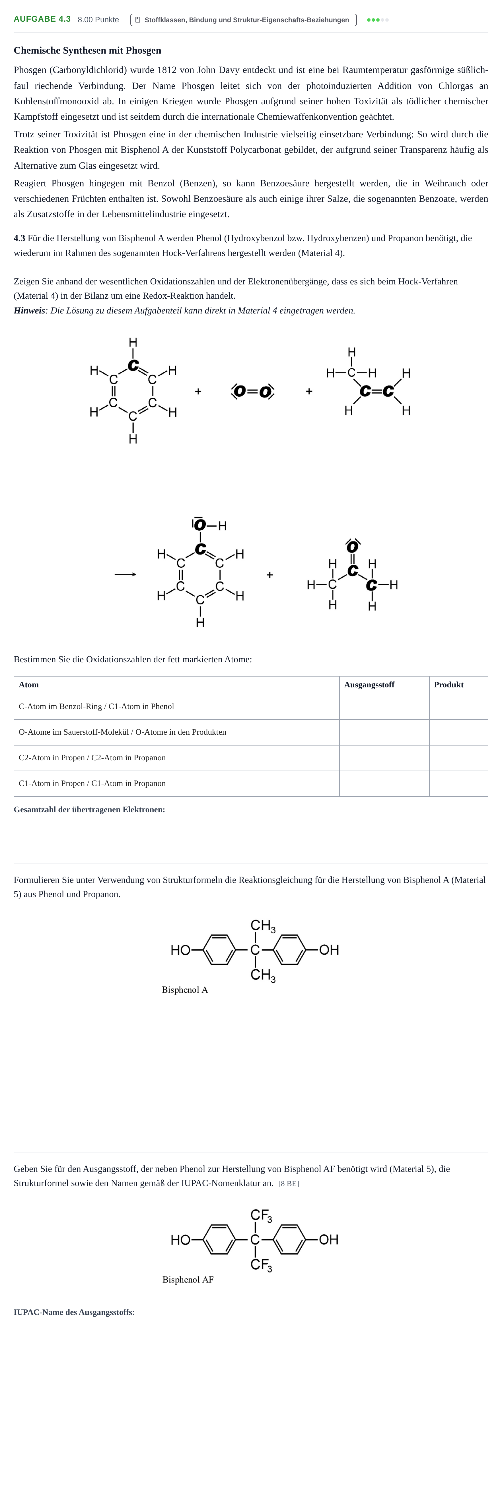 Aufgabenstellung: Aufgabe 4.3 · Abitur Hessen Chemie LK 2022