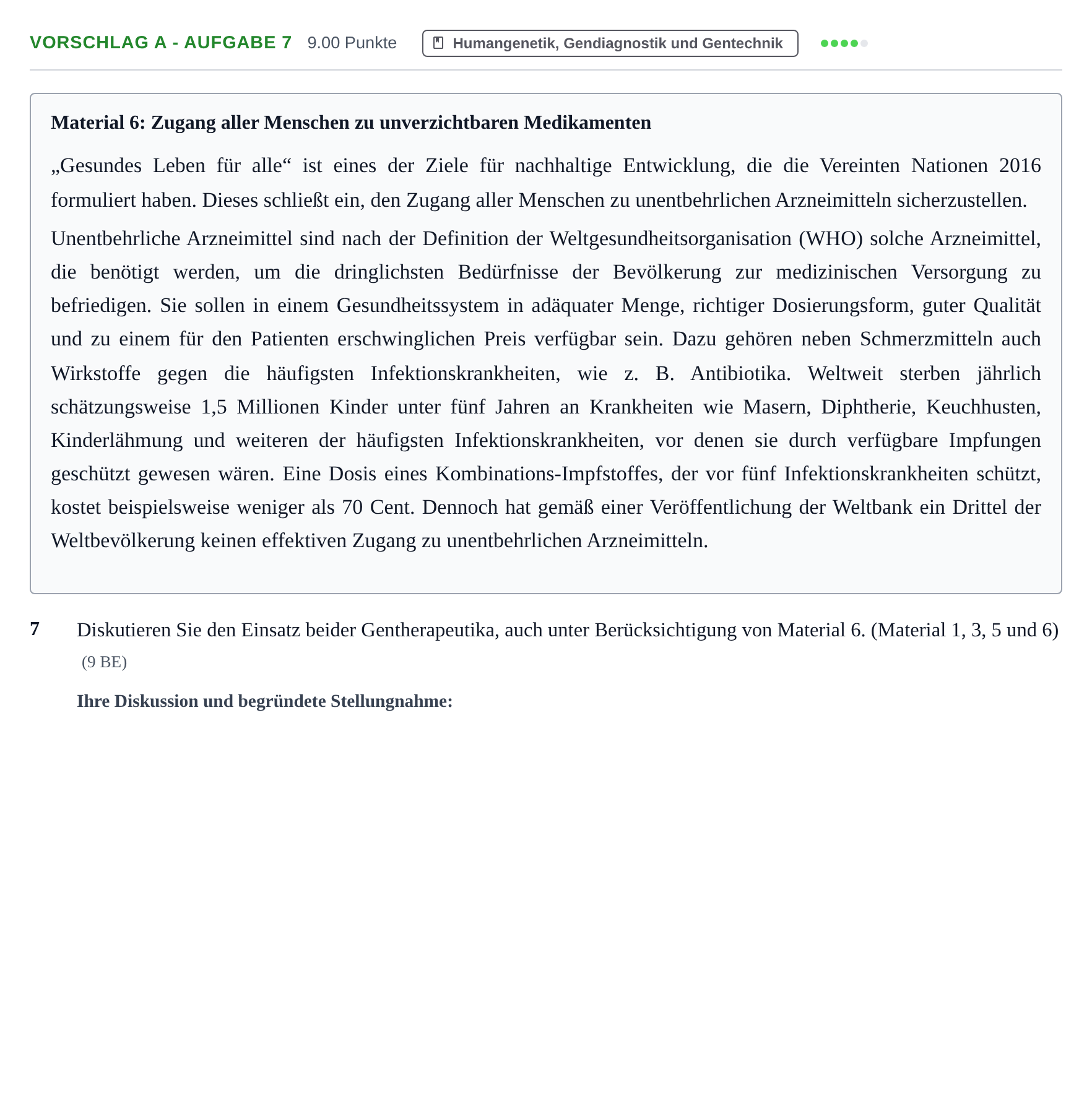Aufgabenstellung: Aufgabe Vorschlag A - Aufgabe 7 · Abitur Hessen Biologie LK · Schulen für Erwachsene 2022