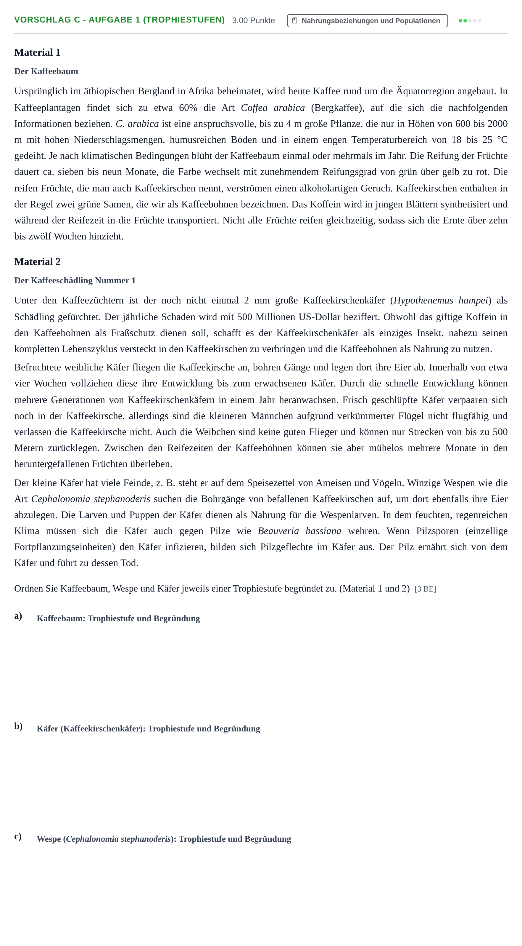 Aufgabenstellung: Aufgabe Vorschlag C - Aufgabe 1 (Trophiestufen) · Abitur Hessen Biologie LK · Schulen für Erwachsene 2022