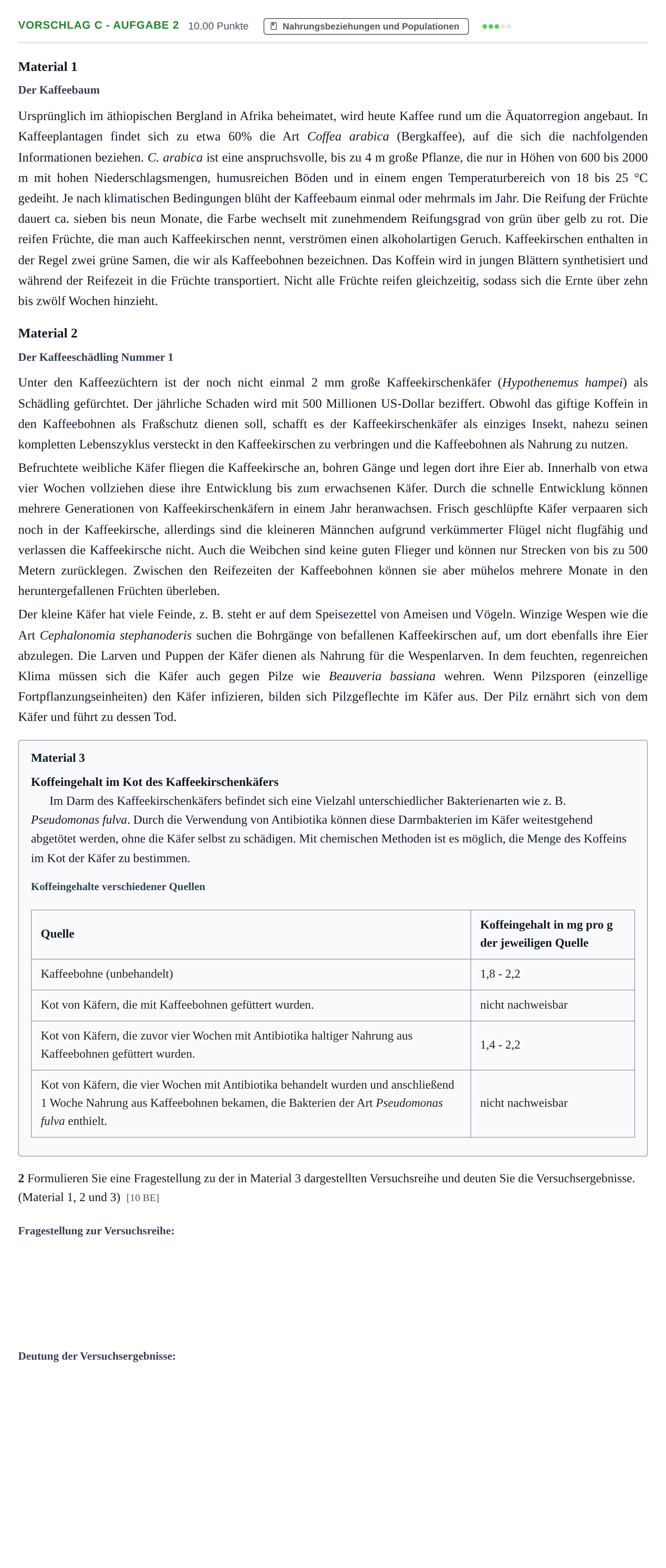 Aufgabenstellung: Aufgabe Vorschlag C - Aufgabe 2 · Abitur Hessen Biologie LK · Schulen für Erwachsene 2022