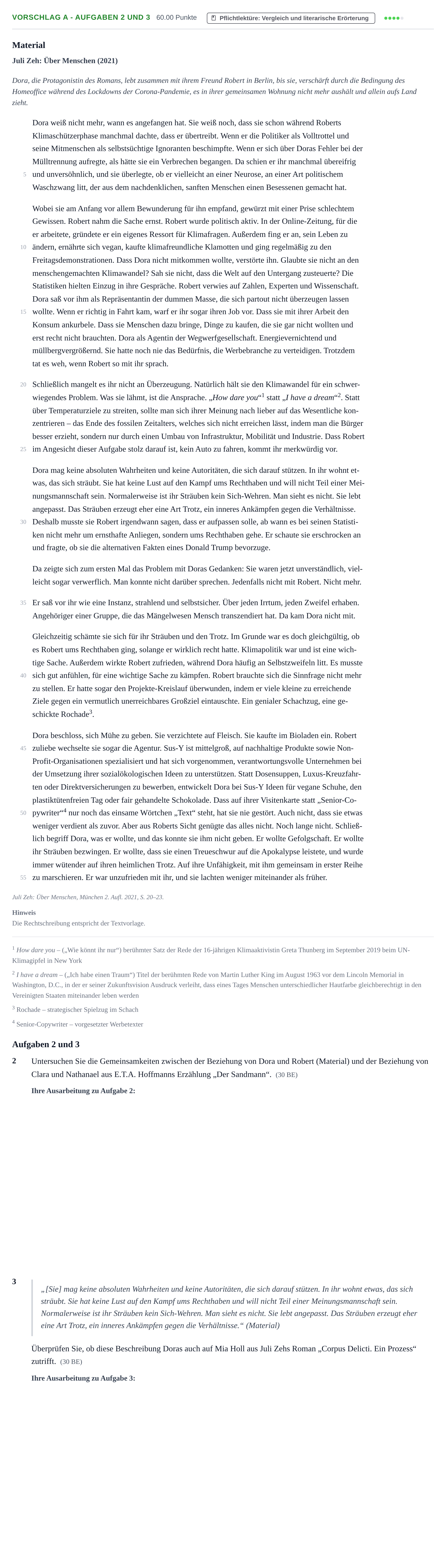 Aufgabenstellung: Aufgabe Vorschlag A - Aufgaben 2 und 3 · Abitur Hessen Deutsch GK 2022