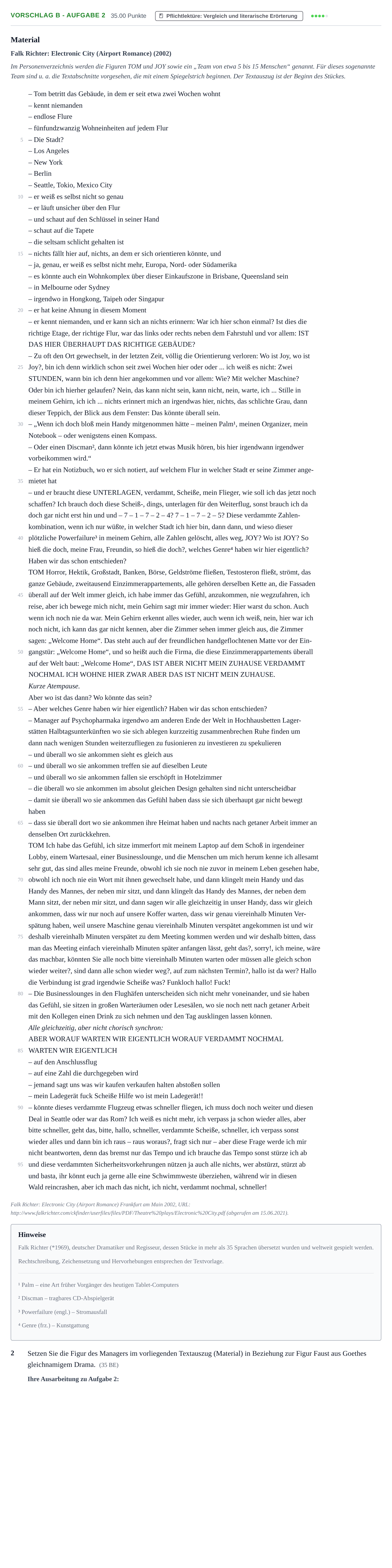 Aufgabenstellung: Aufgabe Vorschlag B - Aufgabe 2 · Abitur Hessen Deutsch GK 2022