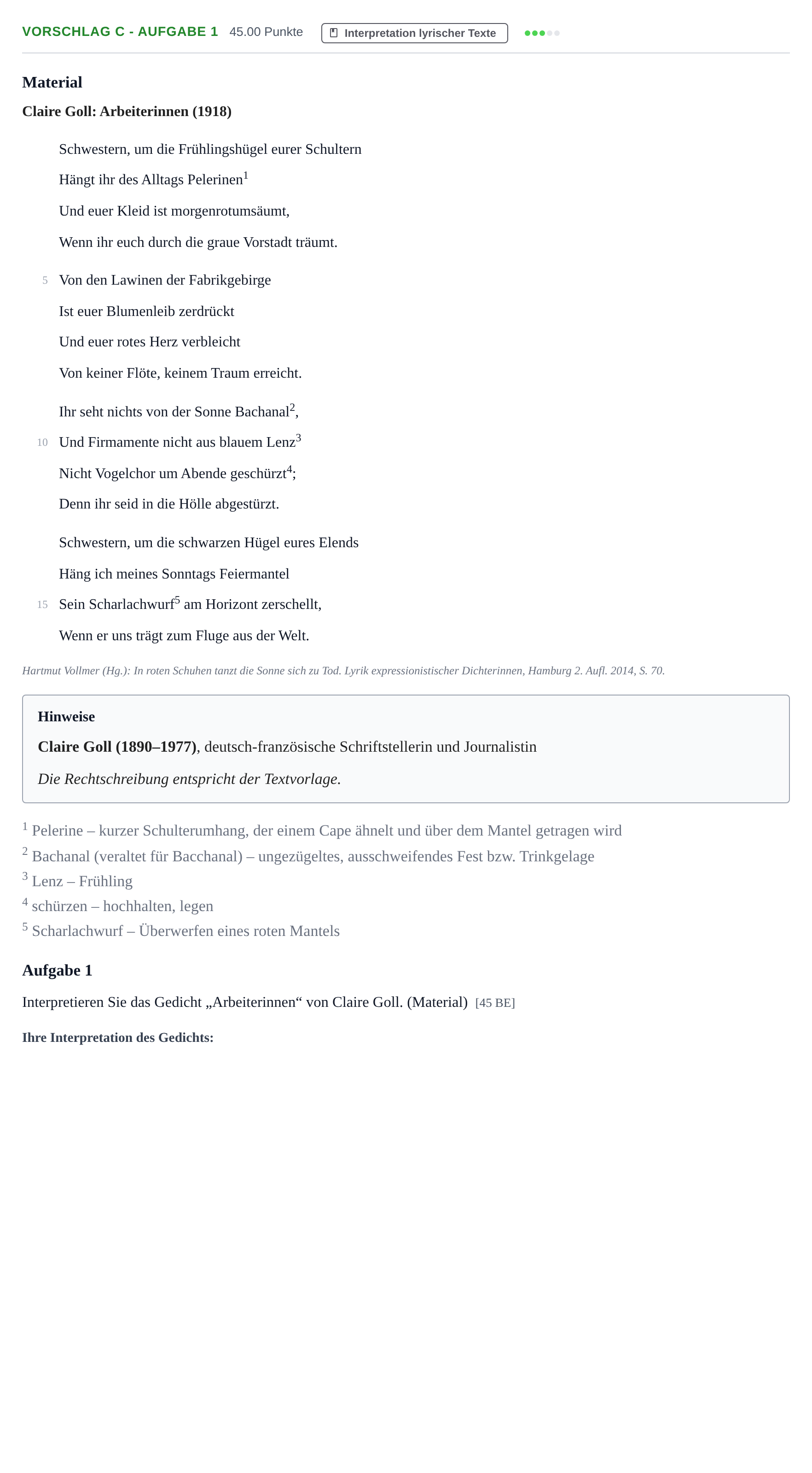 Aufgabenstellung: Aufgabe Vorschlag C - Aufgabe 1 · Abitur Hessen Deutsch GK 2022
