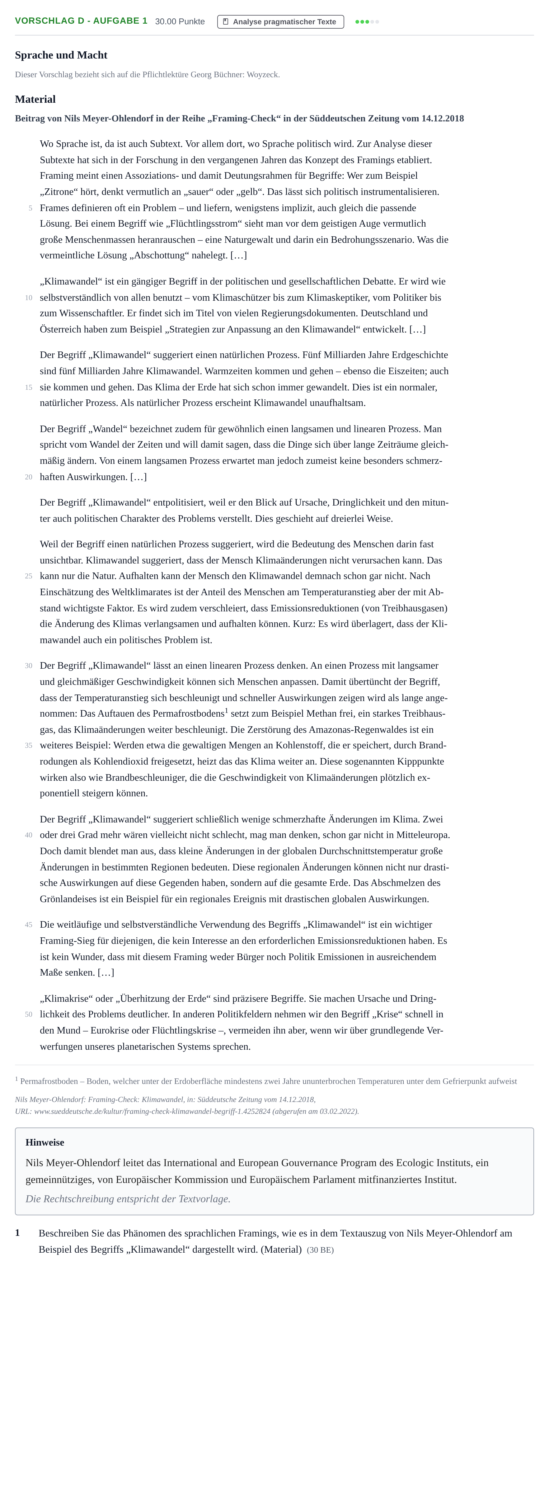 Aufgabenstellung: Aufgabe Vorschlag D - Aufgabe 1 · Abitur Hessen Deutsch GK 2022