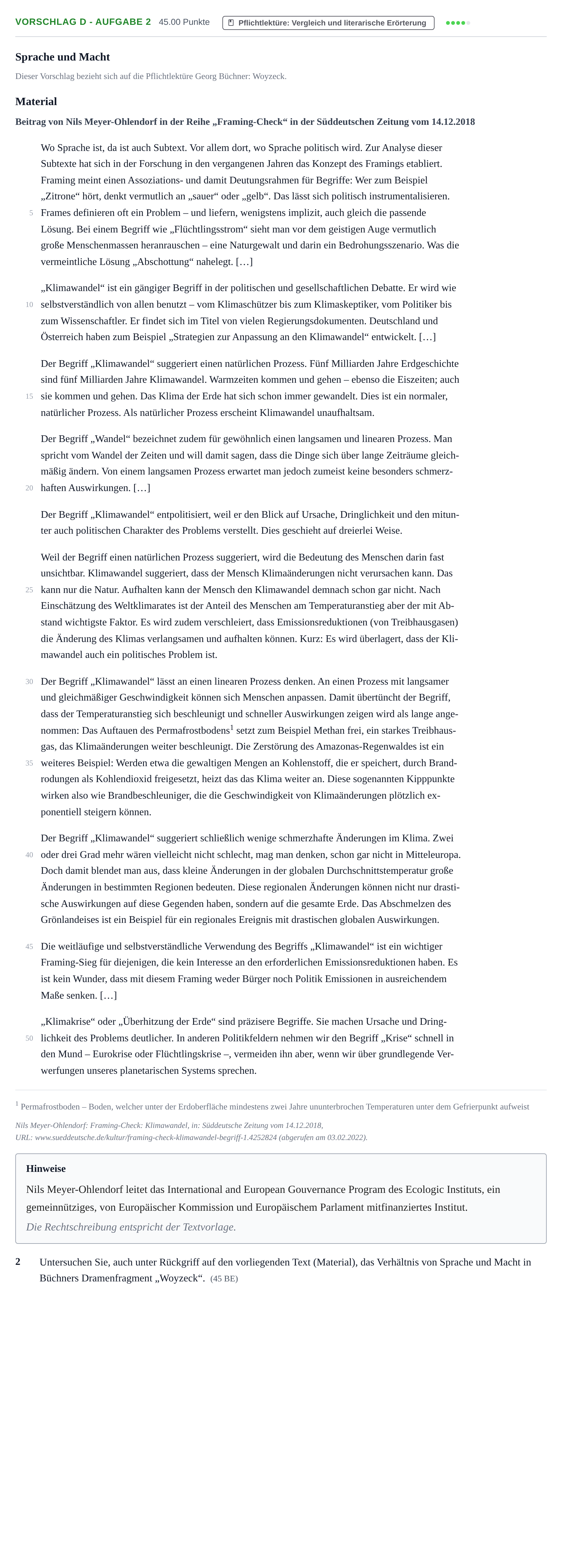 Aufgabenstellung: Aufgabe Vorschlag D - Aufgabe 2 · Abitur Hessen Deutsch GK 2022