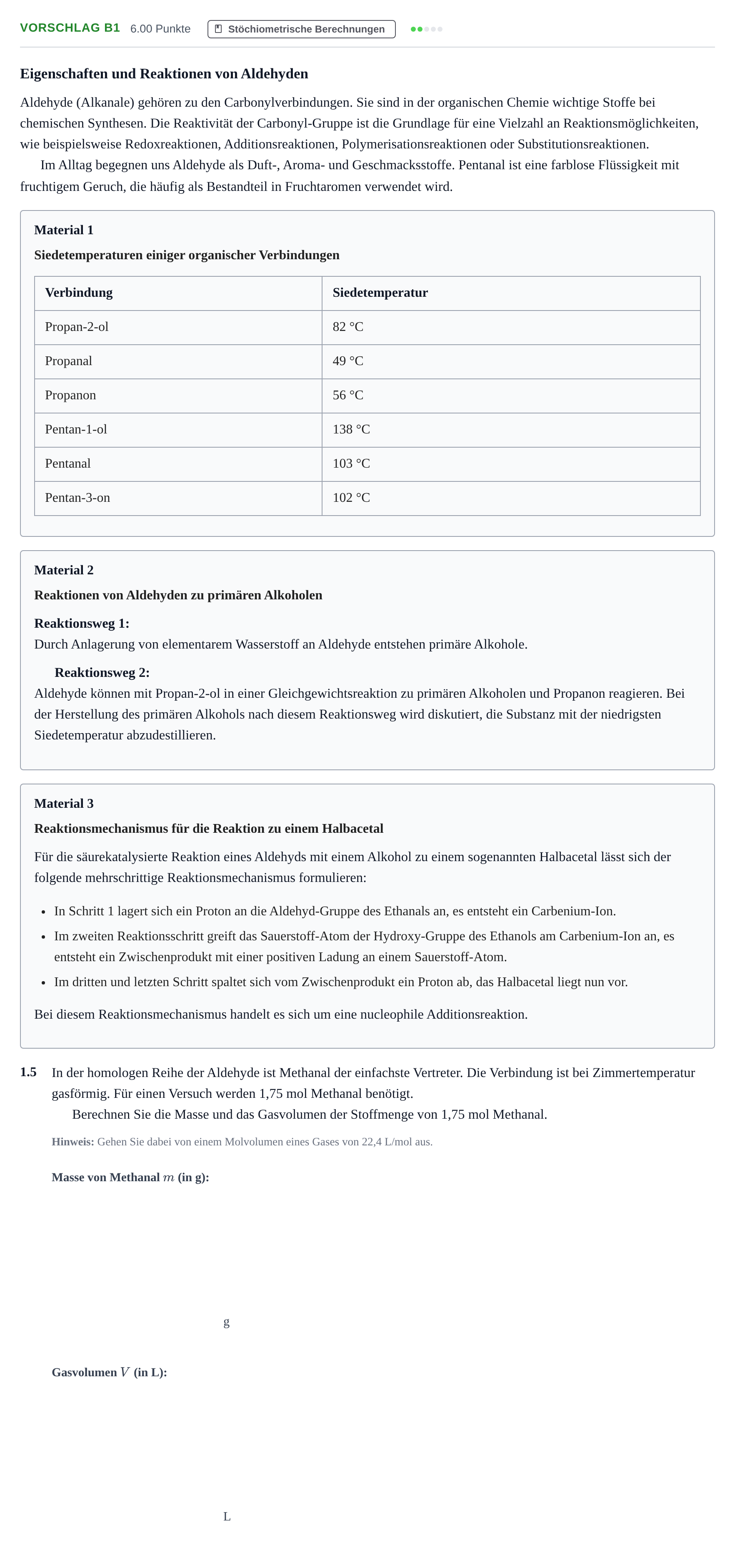 Aufgabenstellung: Aufgabe Vorschlag B1 - Stöchiometrische Berechnungen · Abitur Hessen Chemie LK · Schulen für Erwachsene 2022
