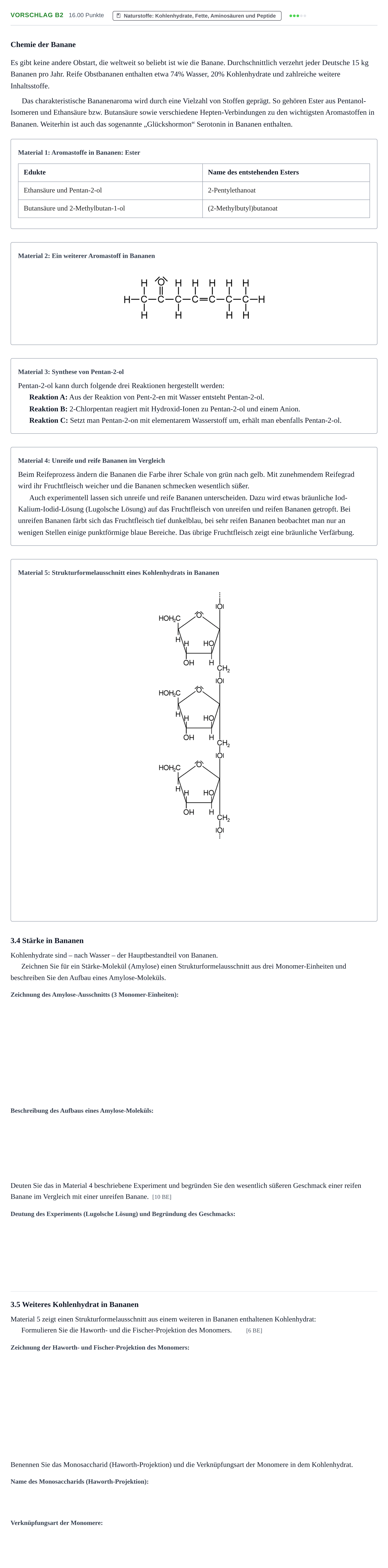 Aufgabenstellung: Aufgabe Vorschlag B2 - Naturstoffe: Kohlenhydrate · Abitur Hessen Chemie LK · Schulen für Erwachsene 2022