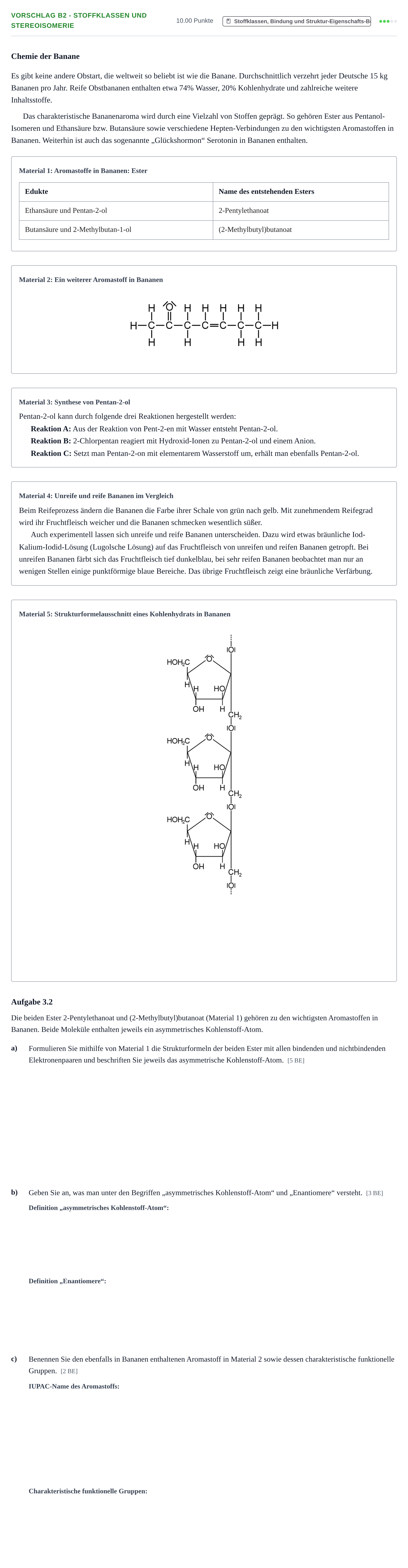 Aufgabenstellung: Aufgabe Vorschlag B2 - Stoffklassen und Stereoisomerie · Abitur Hessen Chemie LK · Schulen für Erwachsene 2022