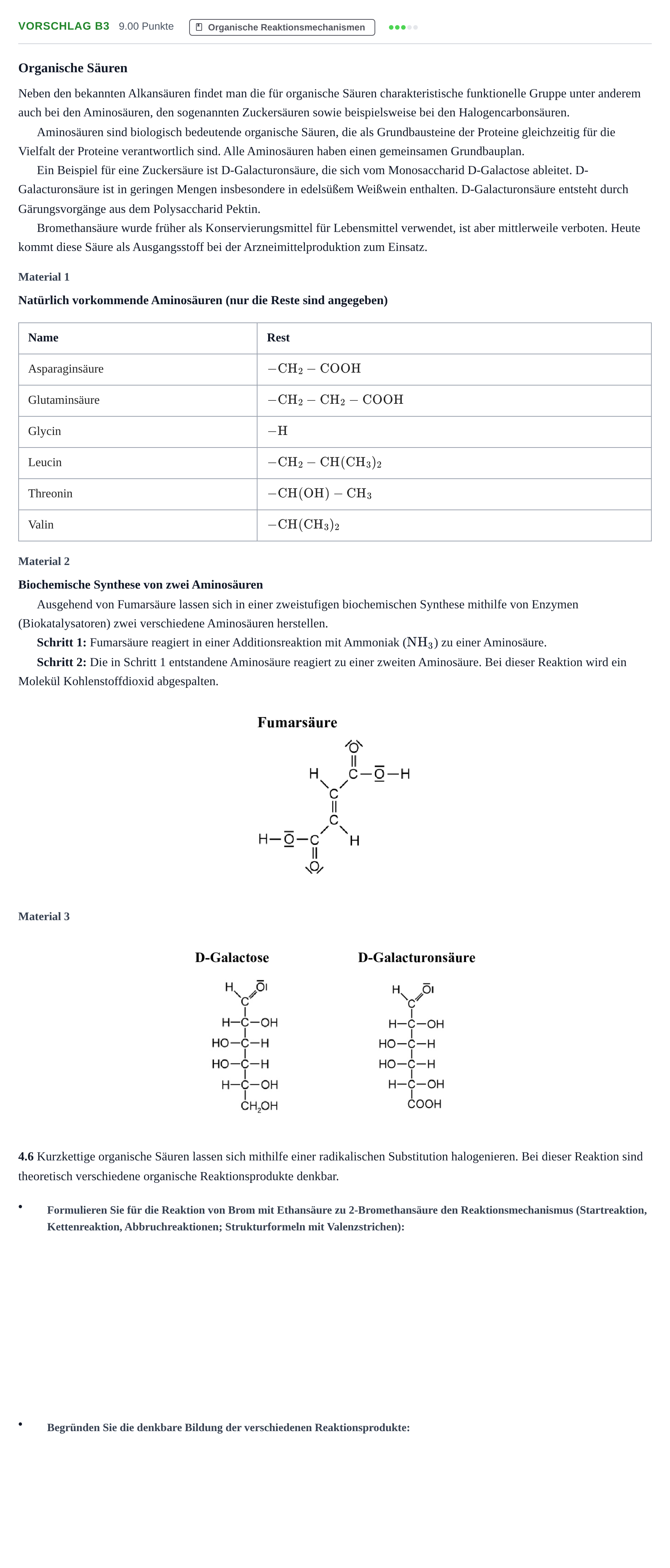 Aufgabenstellung: Aufgabe Vorschlag B3 - Organische Reaktionsmechanismen · Abitur Hessen Chemie LK · Schulen für Erwachsene 2022