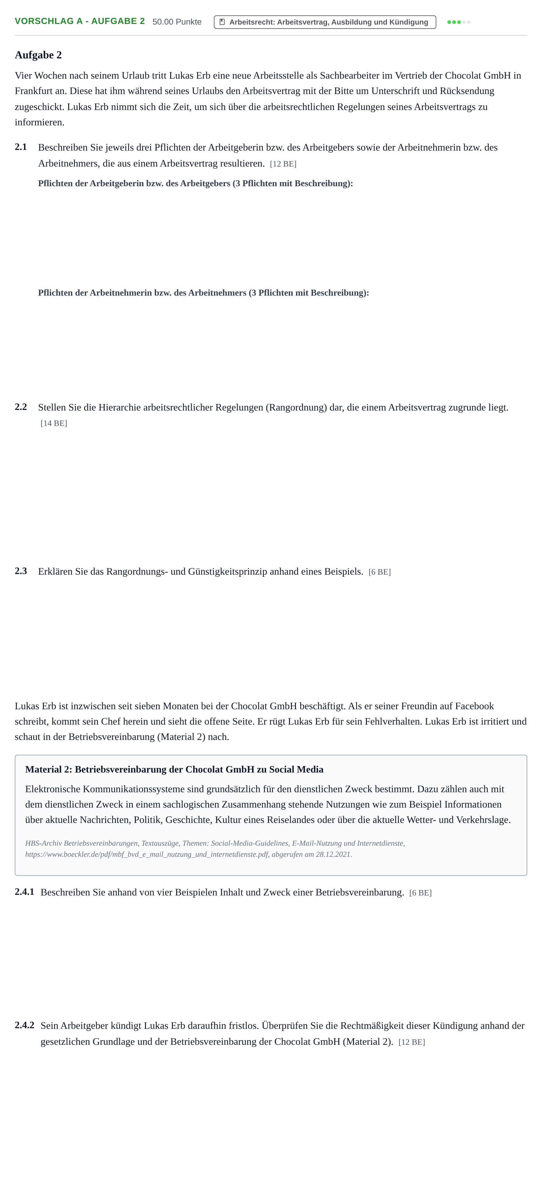 Aufgabenstellung: Aufgabe Vorschlag A - Aufgabe 2 · Abitur Hessen Ernährungsökonomie GK 2022