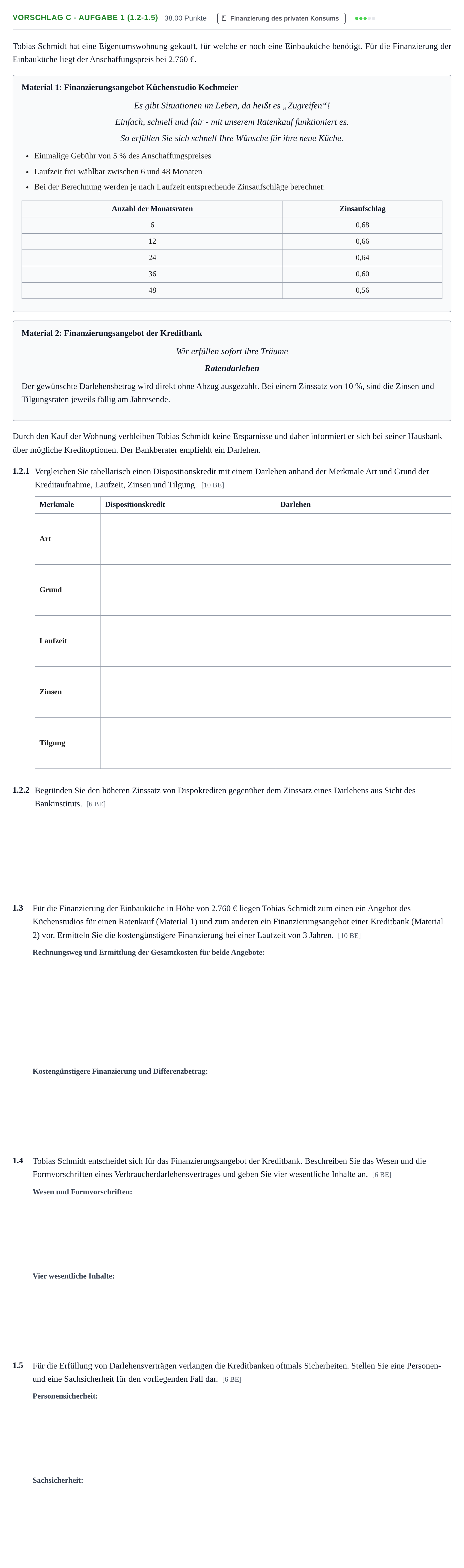Aufgabenstellung: Aufgabe Vorschlag C - Aufgabe 1 (1.2-1.5) · Abitur Hessen Ernährungsökonomie GK 2022