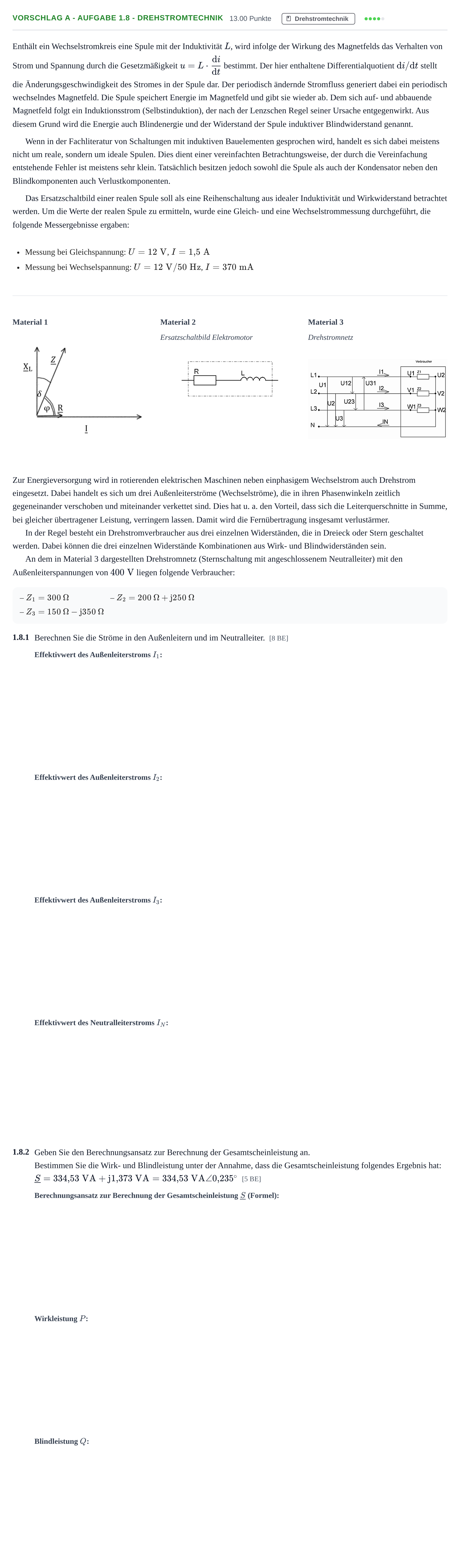 Aufgabenstellung: Aufgabe Vorschlag A - Aufgabe 1.8 - Drehstromtechnik · Abitur Hessen Elektrotechnik LK 2022