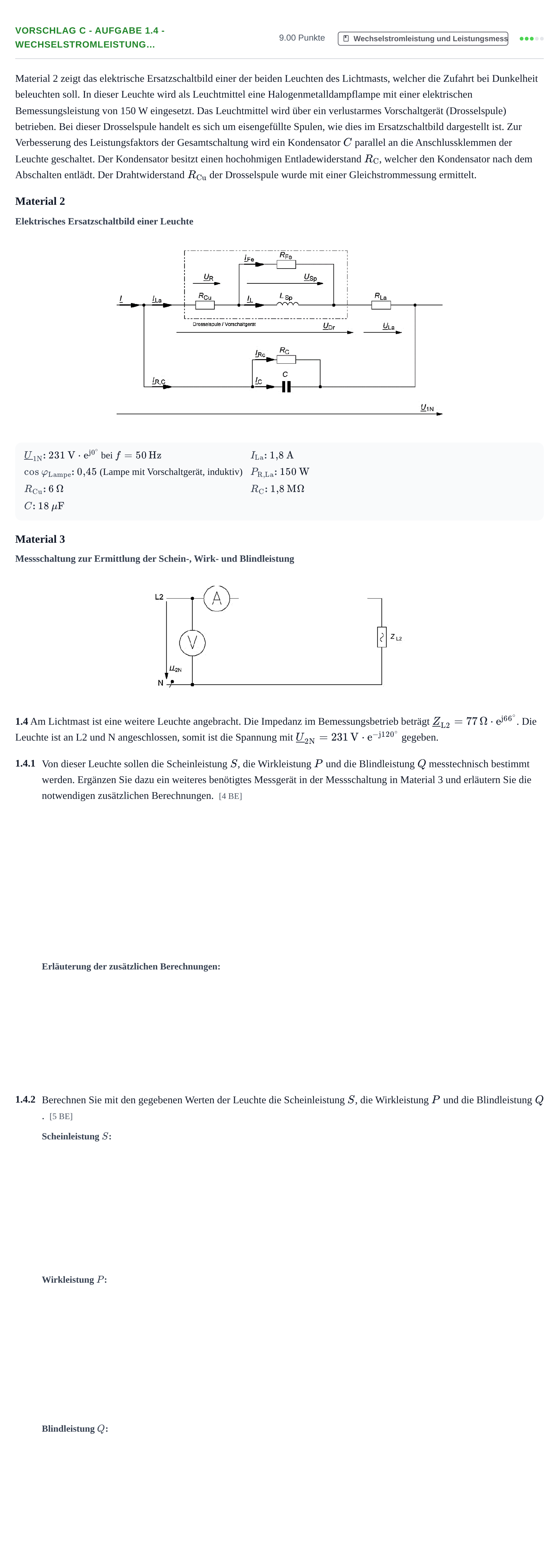 Aufgabenstellung: Aufgabe Vorschlag C - Aufgabe 1.4 - Wechselstromleistung… · Abitur Hessen Elektrotechnik LK 2022