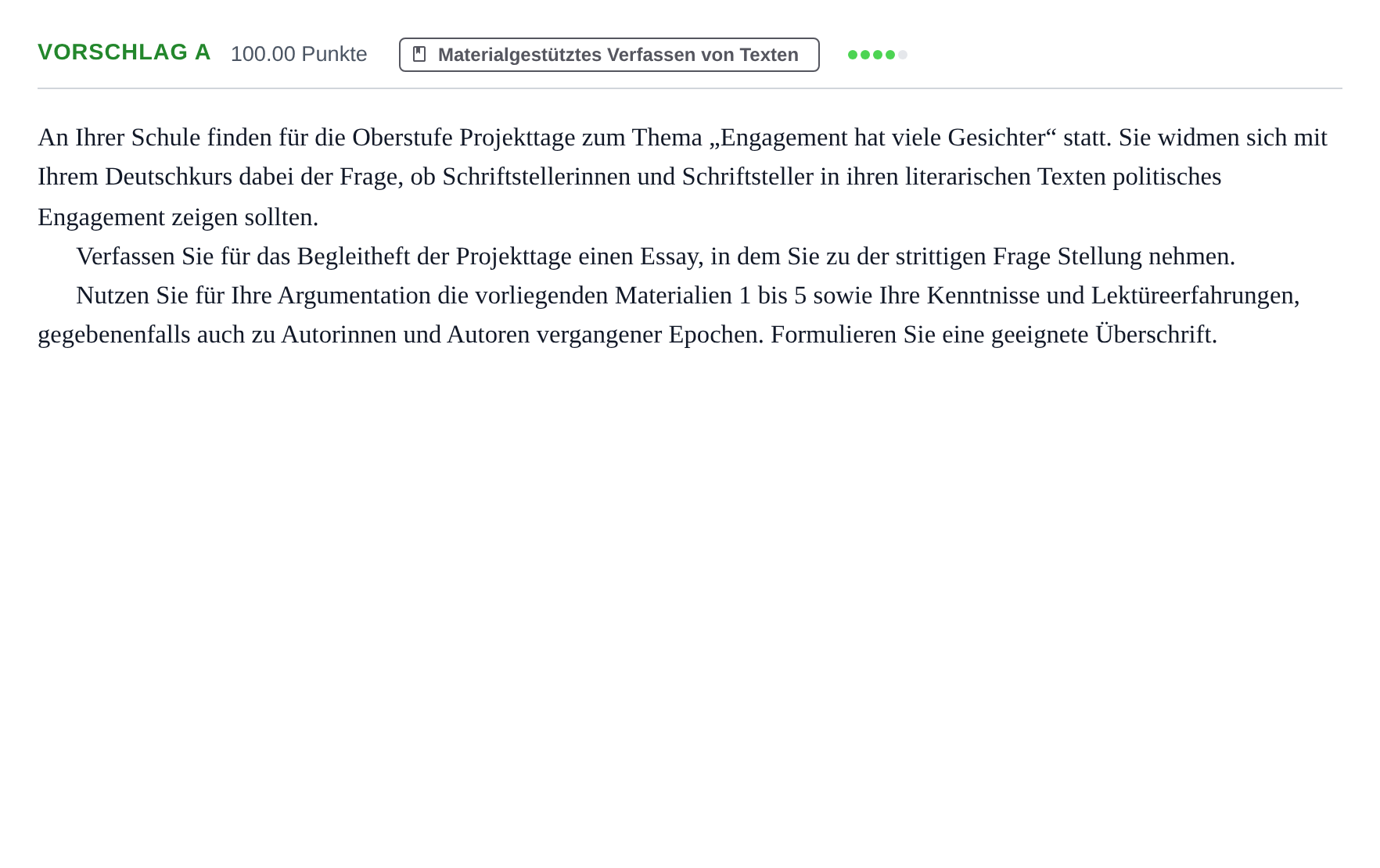 Aufgabenstellung: Aufgabe Vorschlag A · Abitur Hessen Deutsch LK 2022