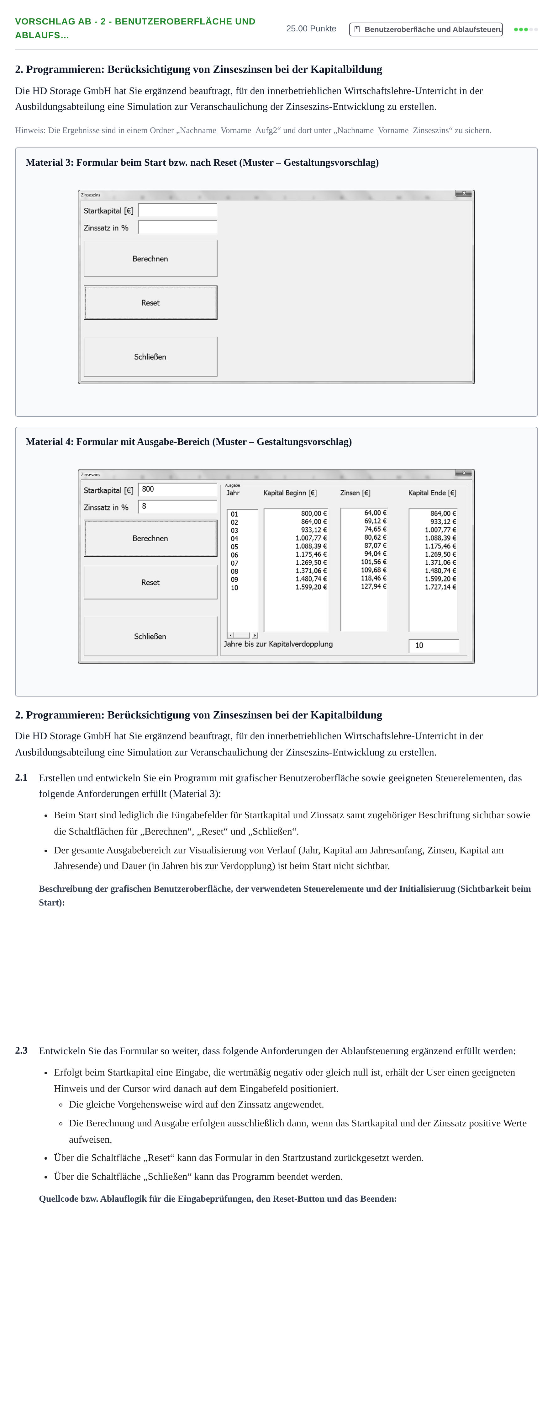 Aufgabenstellung: Aufgabe Vorschlag AB - 2 - Benutzeroberfläche und Ablaufs… · Abitur Hessen Datenverarbeitung GK 2022