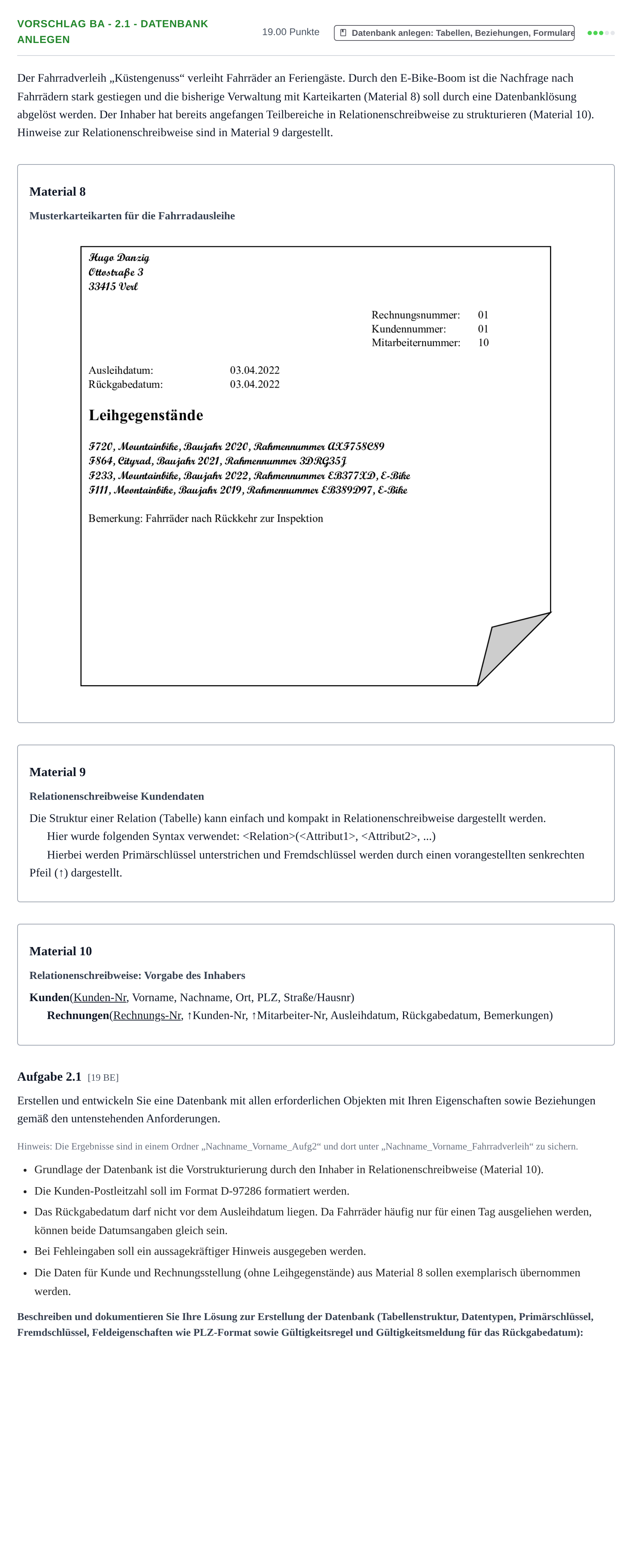 Aufgabenstellung: Aufgabe Vorschlag BA - 2.1 - Datenbank anlegen · Abitur Hessen Datenverarbeitung GK 2022