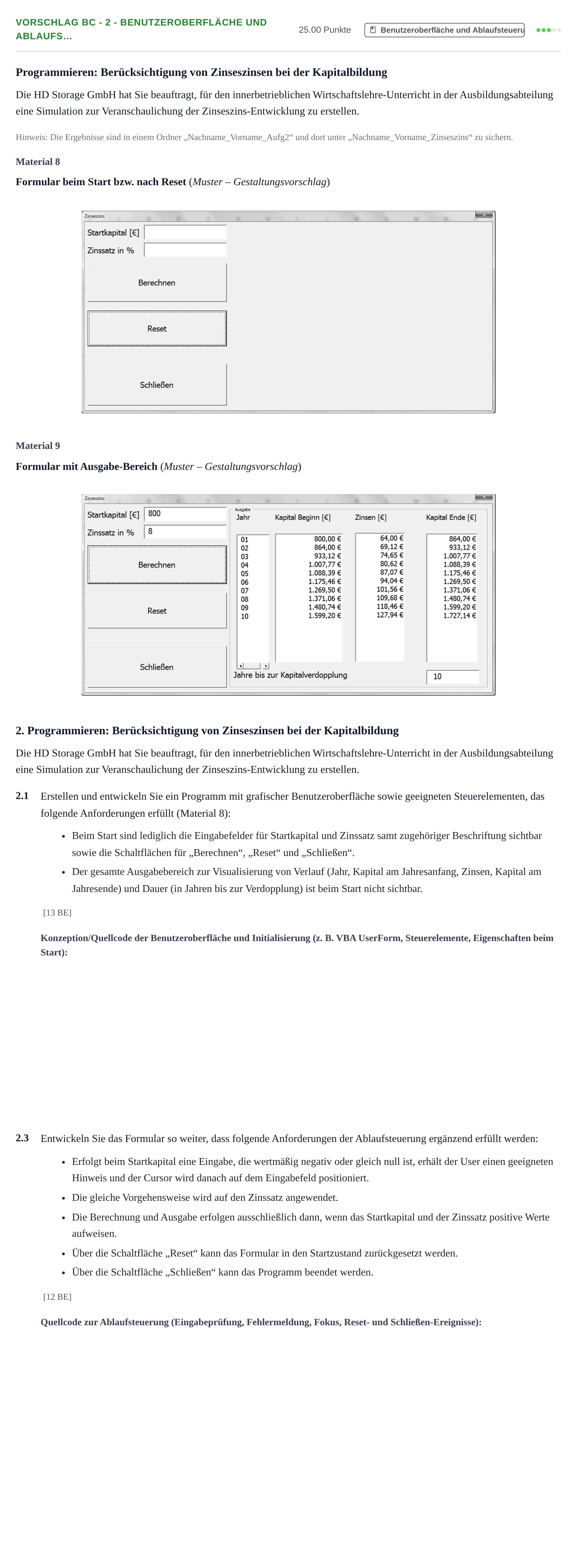 Aufgabenstellung: Aufgabe Vorschlag BC - 2 - Benutzeroberfläche und Ablaufs… · Abitur Hessen Datenverarbeitung GK 2022