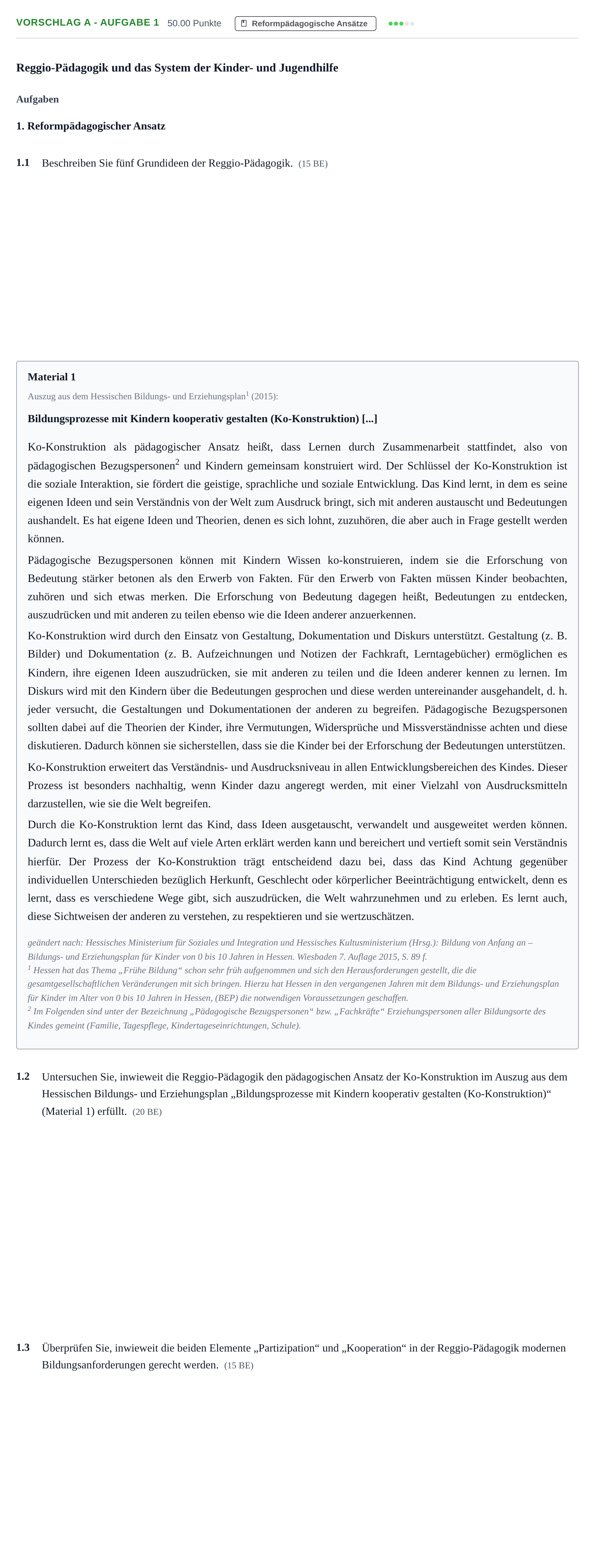 Aufgabenstellung: Aufgabe Vorschlag A - Aufgabe 1 · Abitur Hessen Erziehungswissenschaft LK 2022