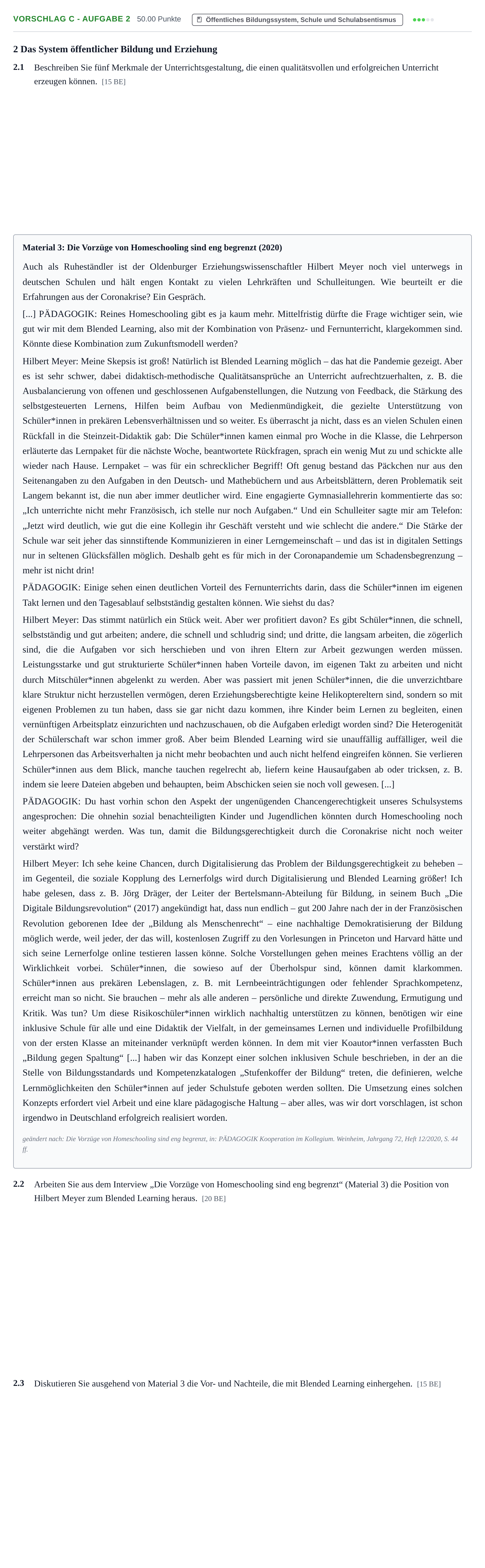 Aufgabenstellung: Aufgabe Vorschlag C - Aufgabe 2 · Abitur Hessen Erziehungswissenschaft LK 2022