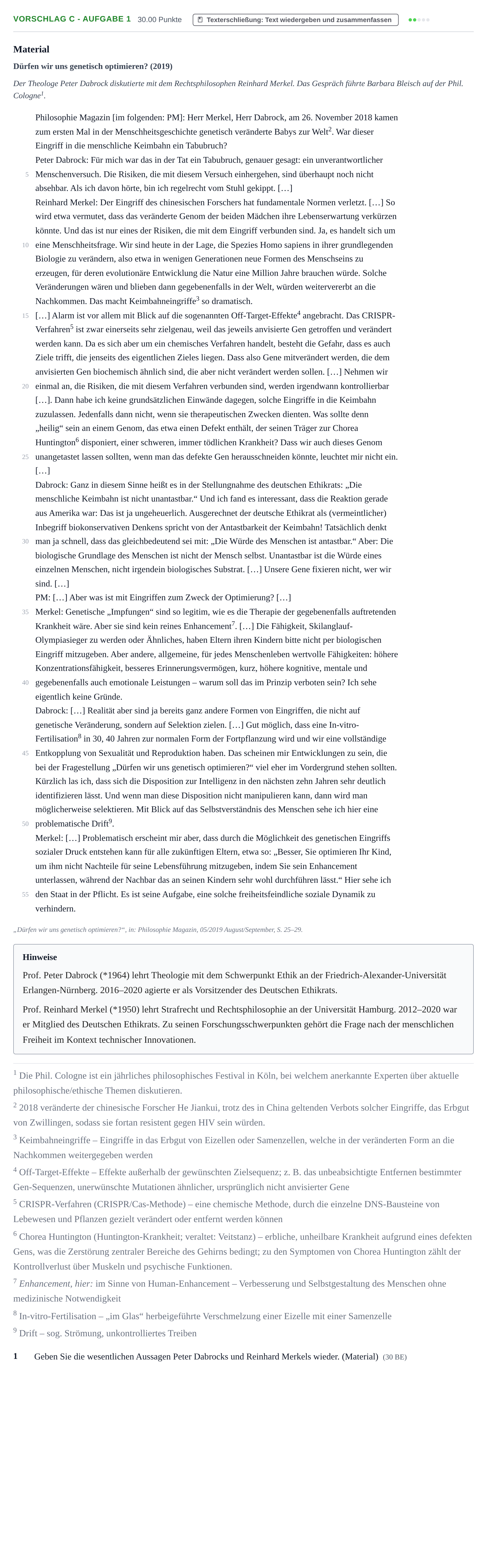 Aufgabenstellung: Aufgabe Vorschlag C - Aufgabe 1 · Abitur Hessen Ethik GK 2022
