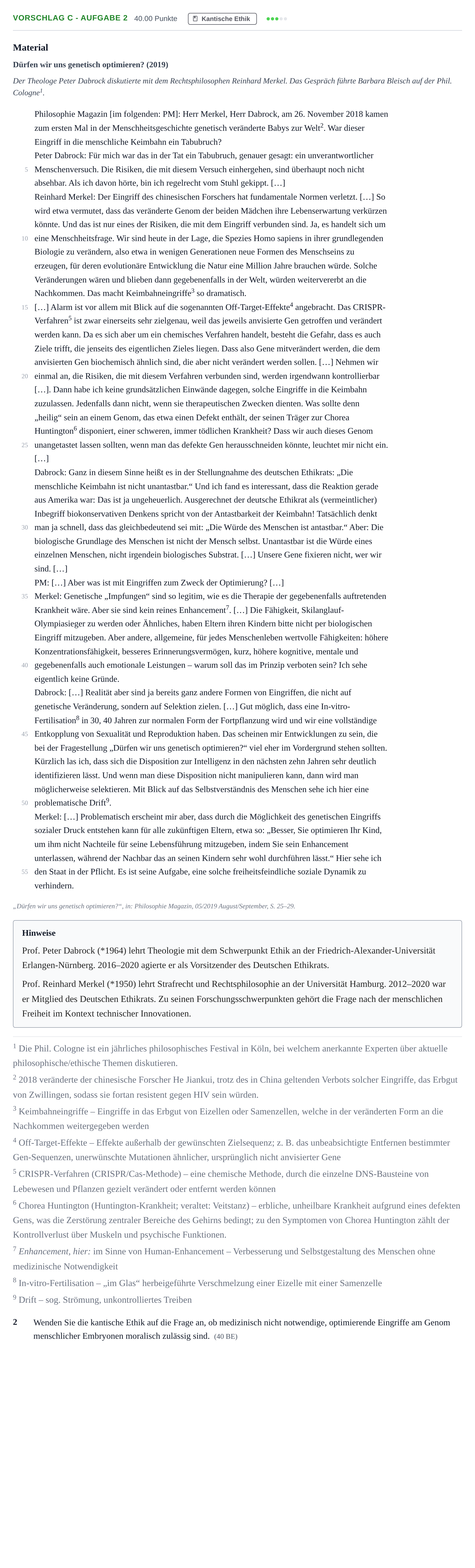 Aufgabenstellung: Aufgabe Vorschlag C - Aufgabe 2 · Abitur Hessen Ethik GK 2022