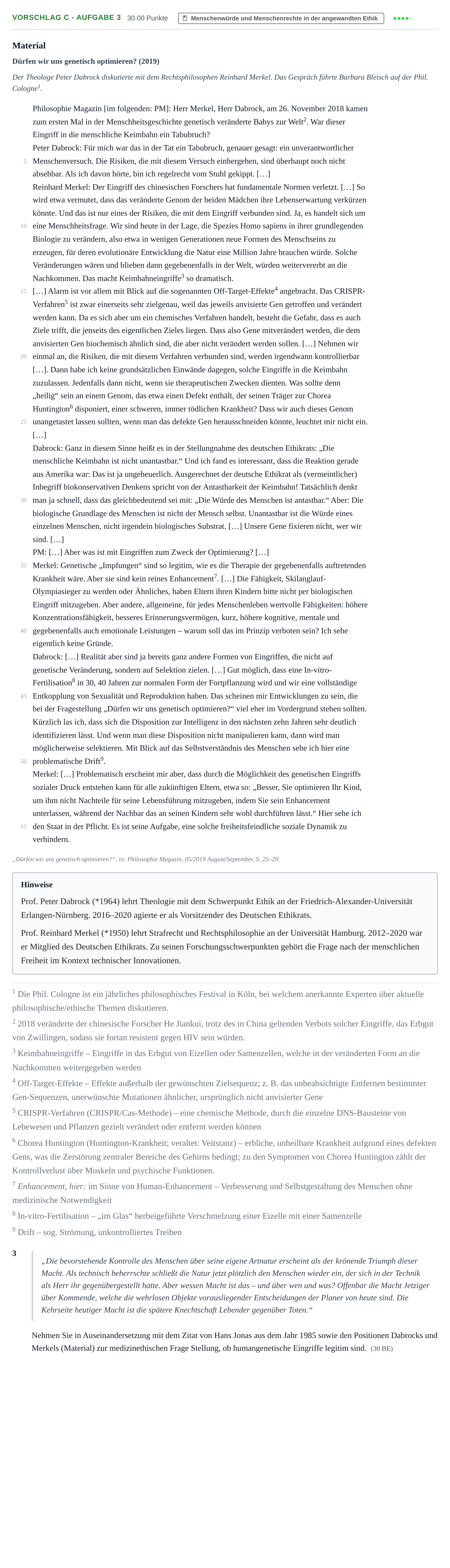 Aufgabenstellung: Aufgabe Vorschlag C - Aufgabe 3 · Abitur Hessen Ethik GK 2022