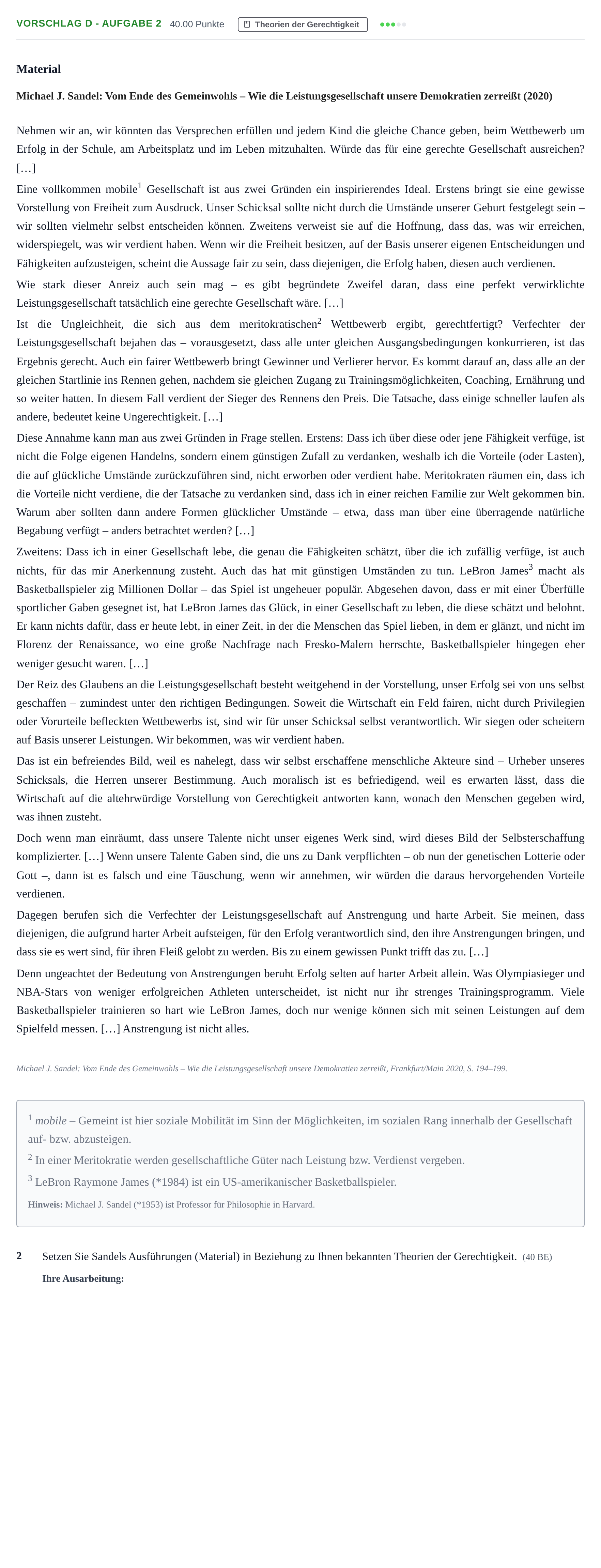 Aufgabenstellung: Aufgabe Vorschlag D - Aufgabe 2 · Abitur Hessen Ethik GK 2022