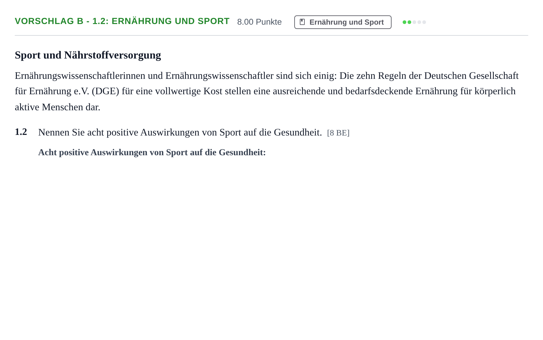 Aufgabenstellung: Aufgabe Vorschlag B - 1.2: Ernährung und Sport · Abitur Hessen Ernährungslehre LK 2022