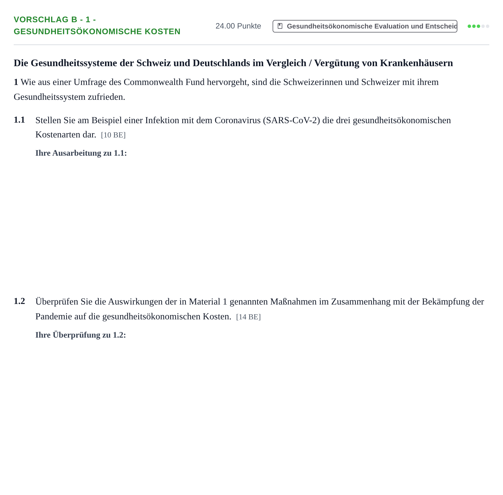 Aufgabenstellung: Aufgabe Vorschlag B - 1 - Gesundheitsökonomische Kosten · Abitur Hessen Gesundheitsökonomie GK 2022