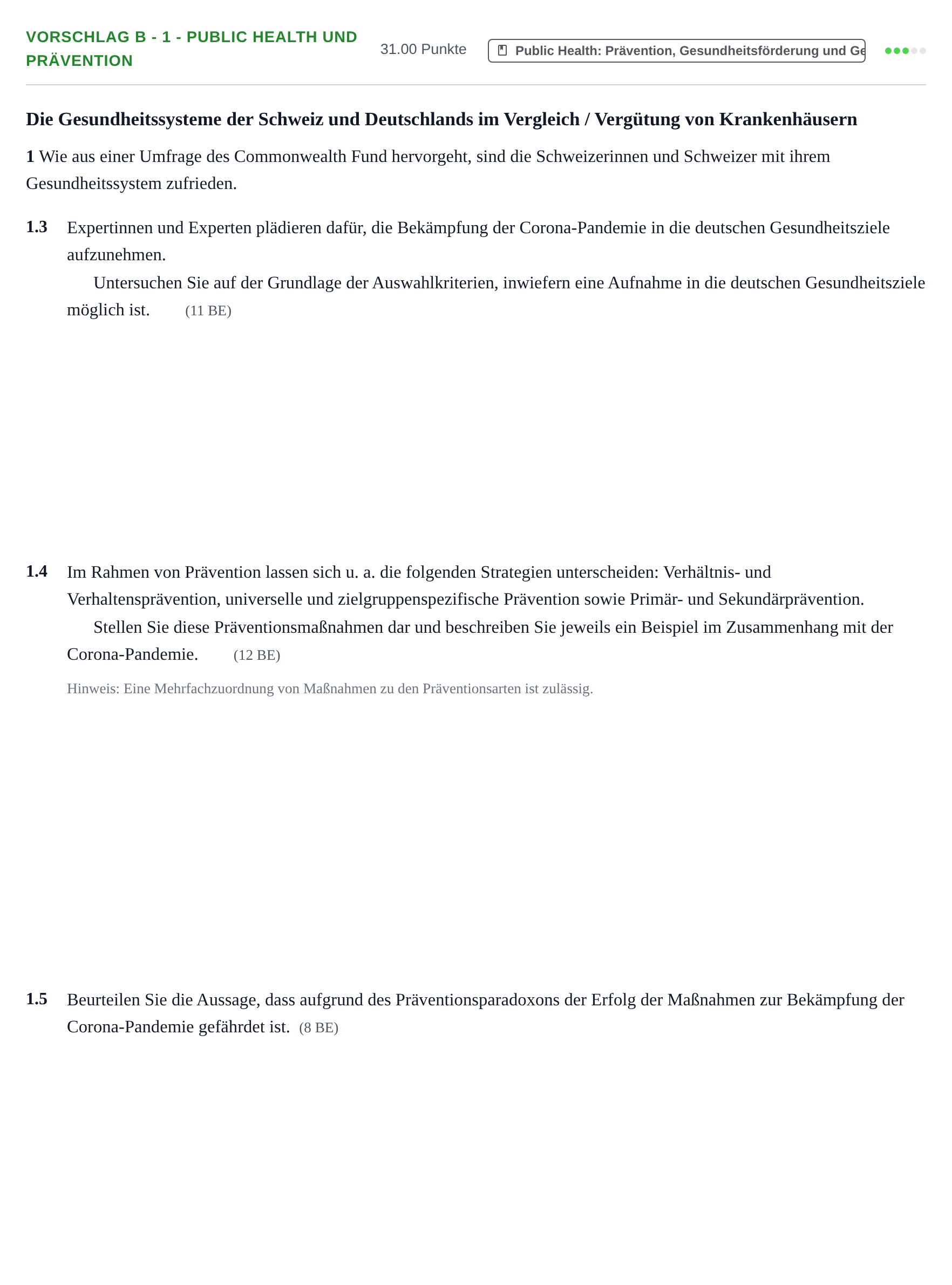 Aufgabenstellung: Aufgabe Vorschlag B - 1 - Public Health und Prävention · Abitur Hessen Gesundheitsökonomie GK 2022