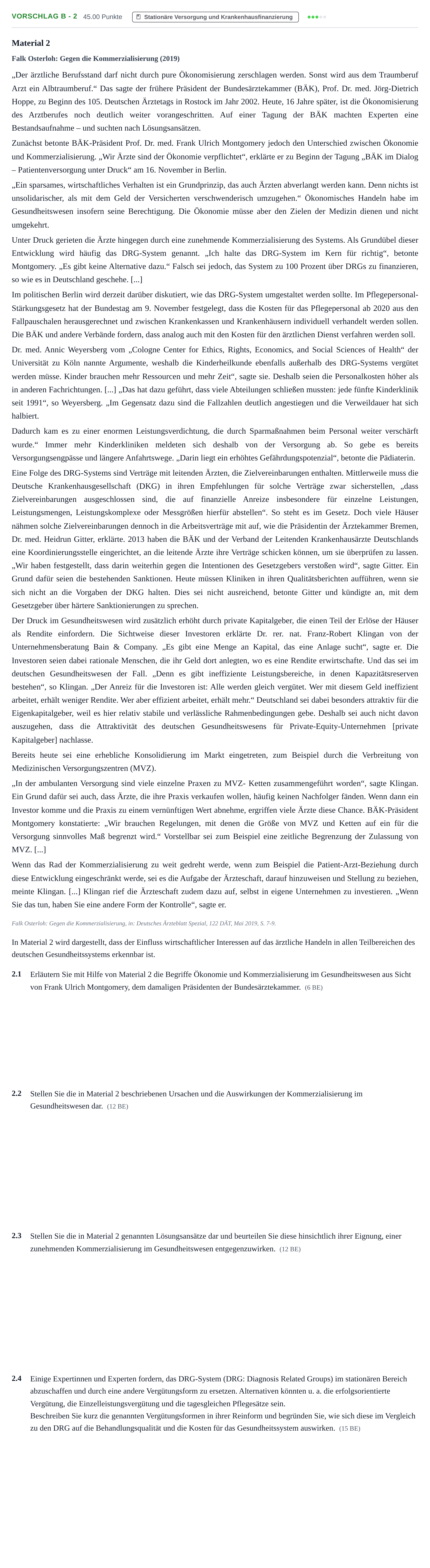 Aufgabenstellung: Aufgabe Vorschlag B - 2 · Abitur Hessen Gesundheitsökonomie GK 2022