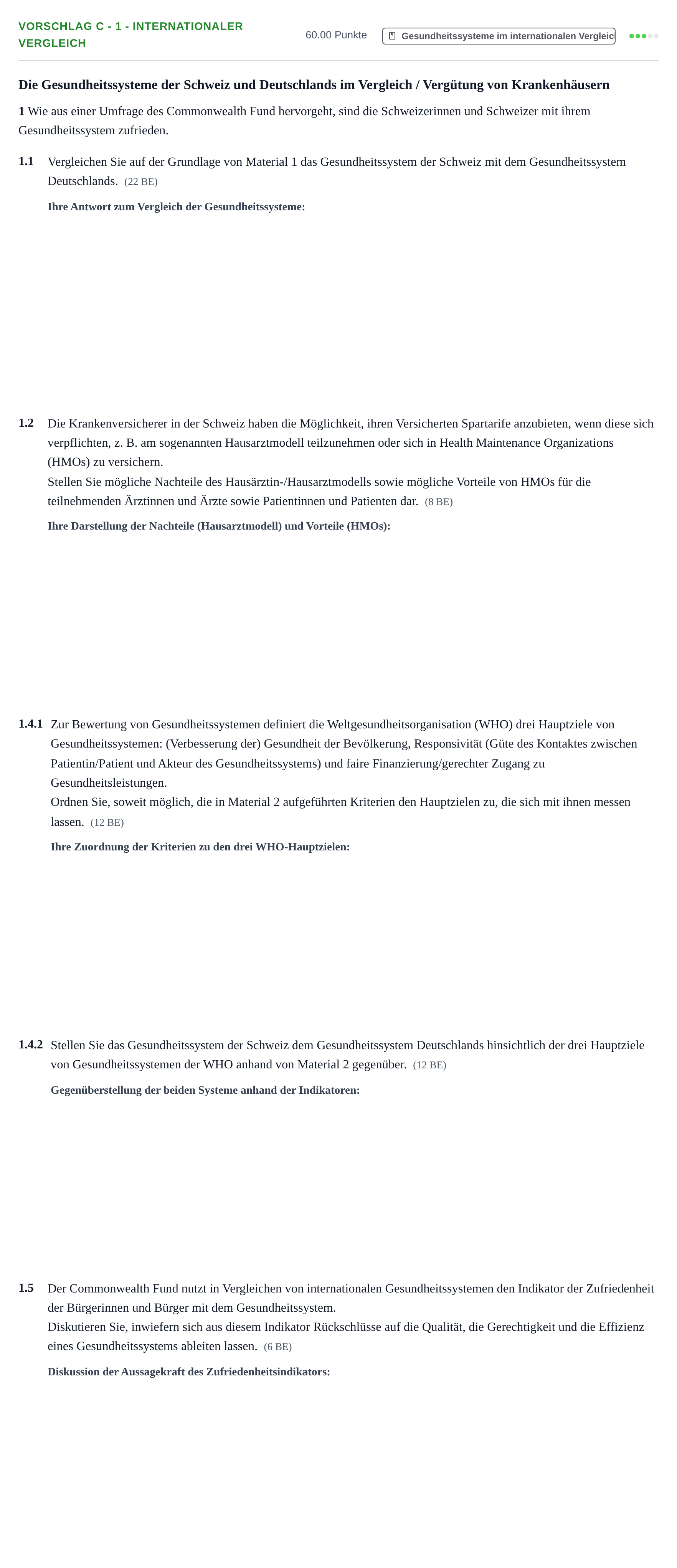 Aufgabenstellung: Aufgabe Vorschlag C - 1 - Internationaler Vergleich · Abitur Hessen Gesundheitsökonomie GK 2022
